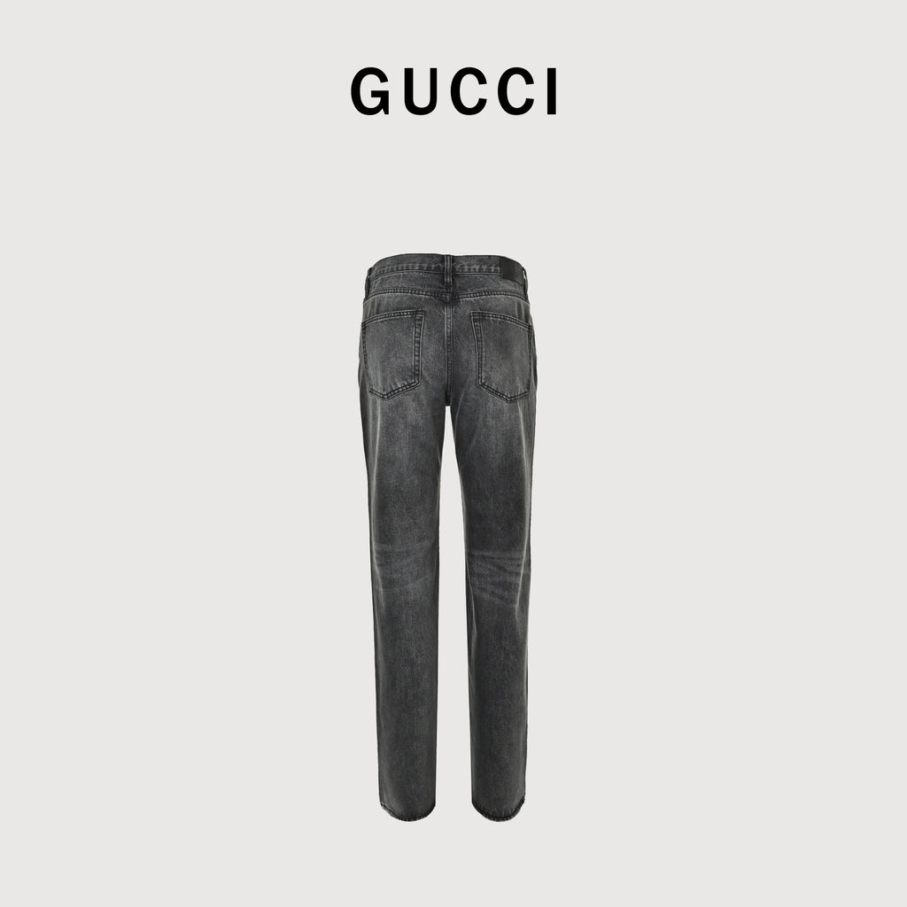 Gucci GUC Nano Lock-Clasp Washed Grey Denim Jeans – Unisex