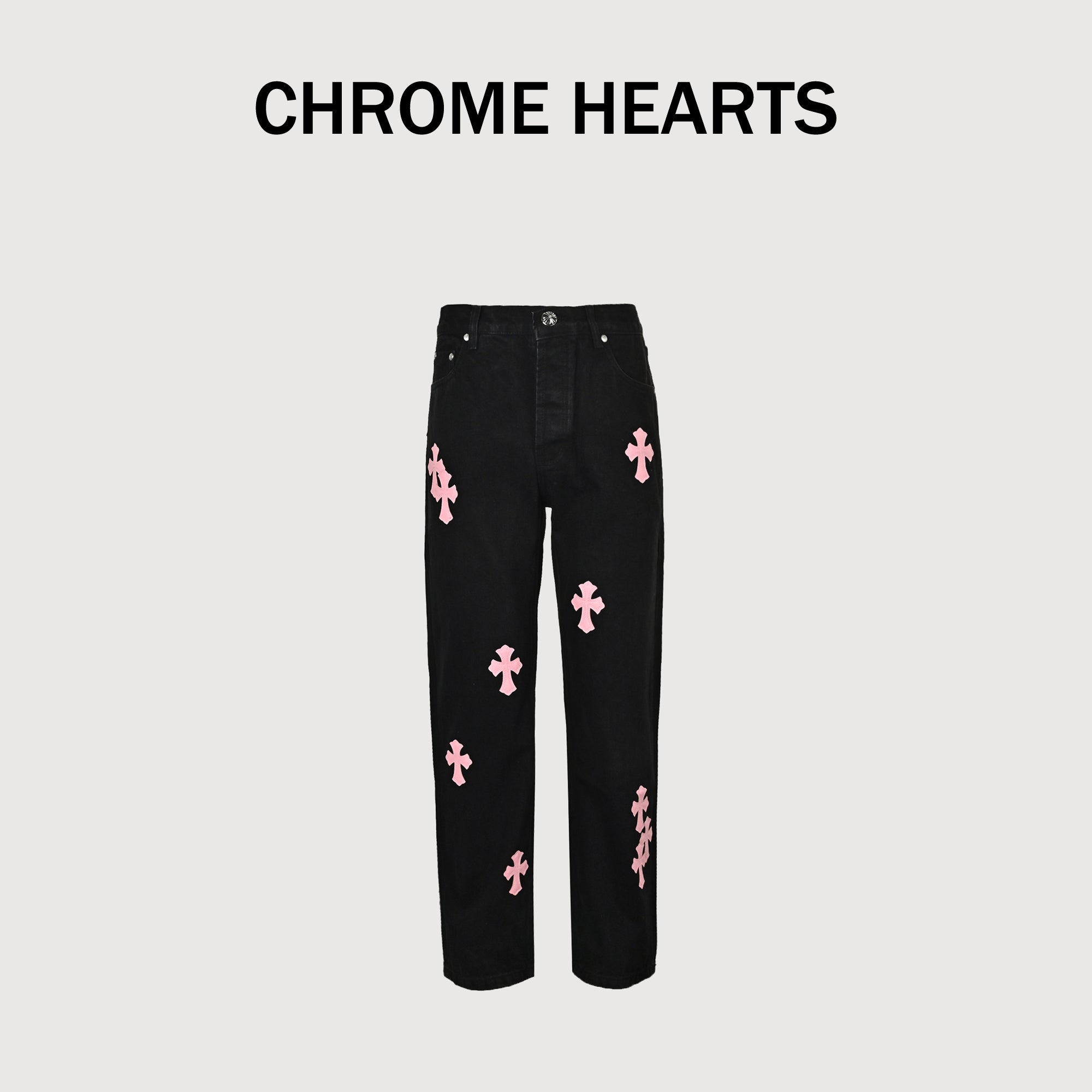 Chrome Hearts Couture Cross Patch Embroidered Washed Jeans – Black/Pink Unisex