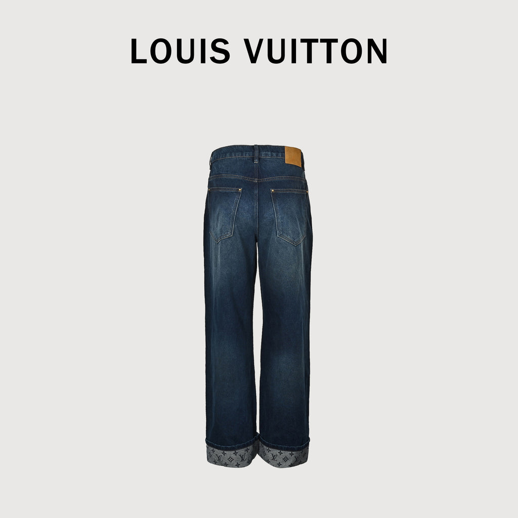LV Monogram Cuffed Straight-Leg Heavy-Washed Denim Jeans – Unisex TS7200829