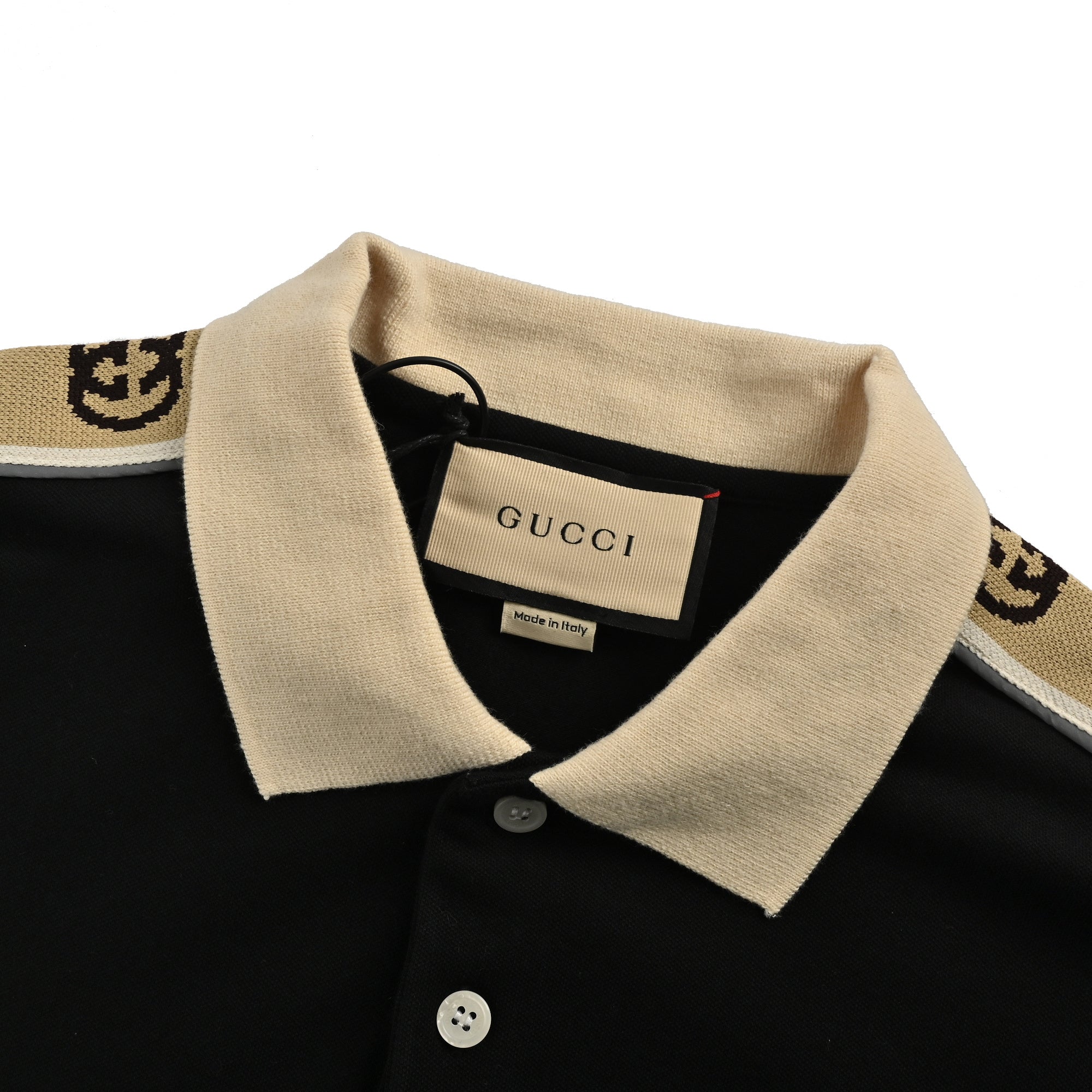 Gucci Reflective Webbing Polo Shirt – Mesh Knit, Almond XM34000310