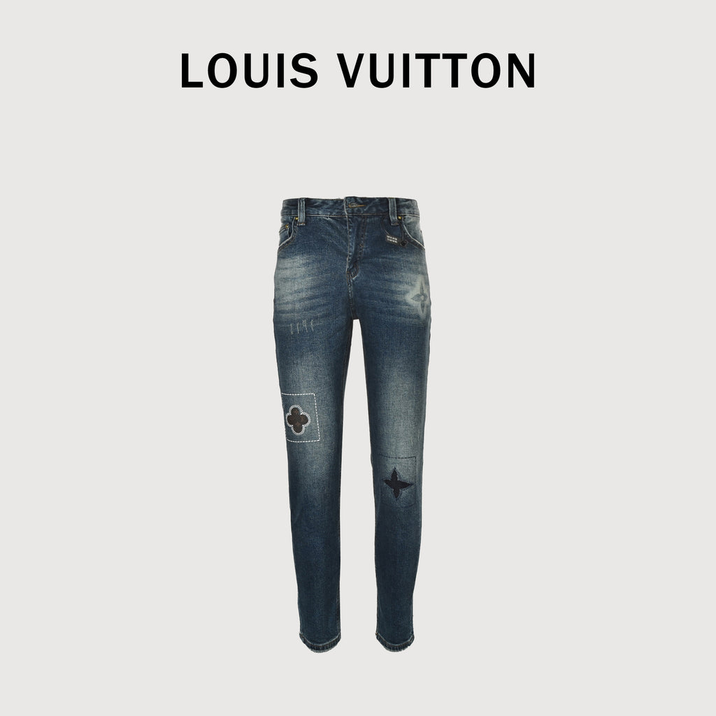 Louis Vuitton LV Patch Embroidered Heavy-Wash Slim Jeans 2025 XM5201225