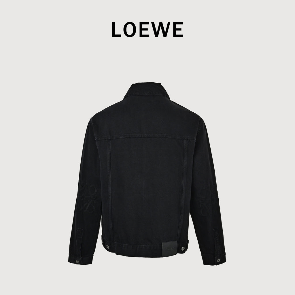 LOEWE Sleeve-Embroidered Denim Jacket — Black
