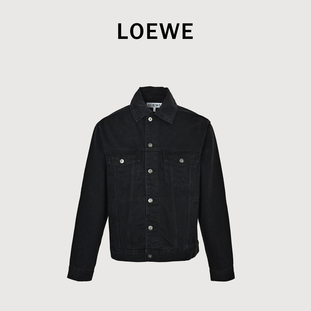 LOEWE Sleeve-Embroidered Denim Jacket — Black