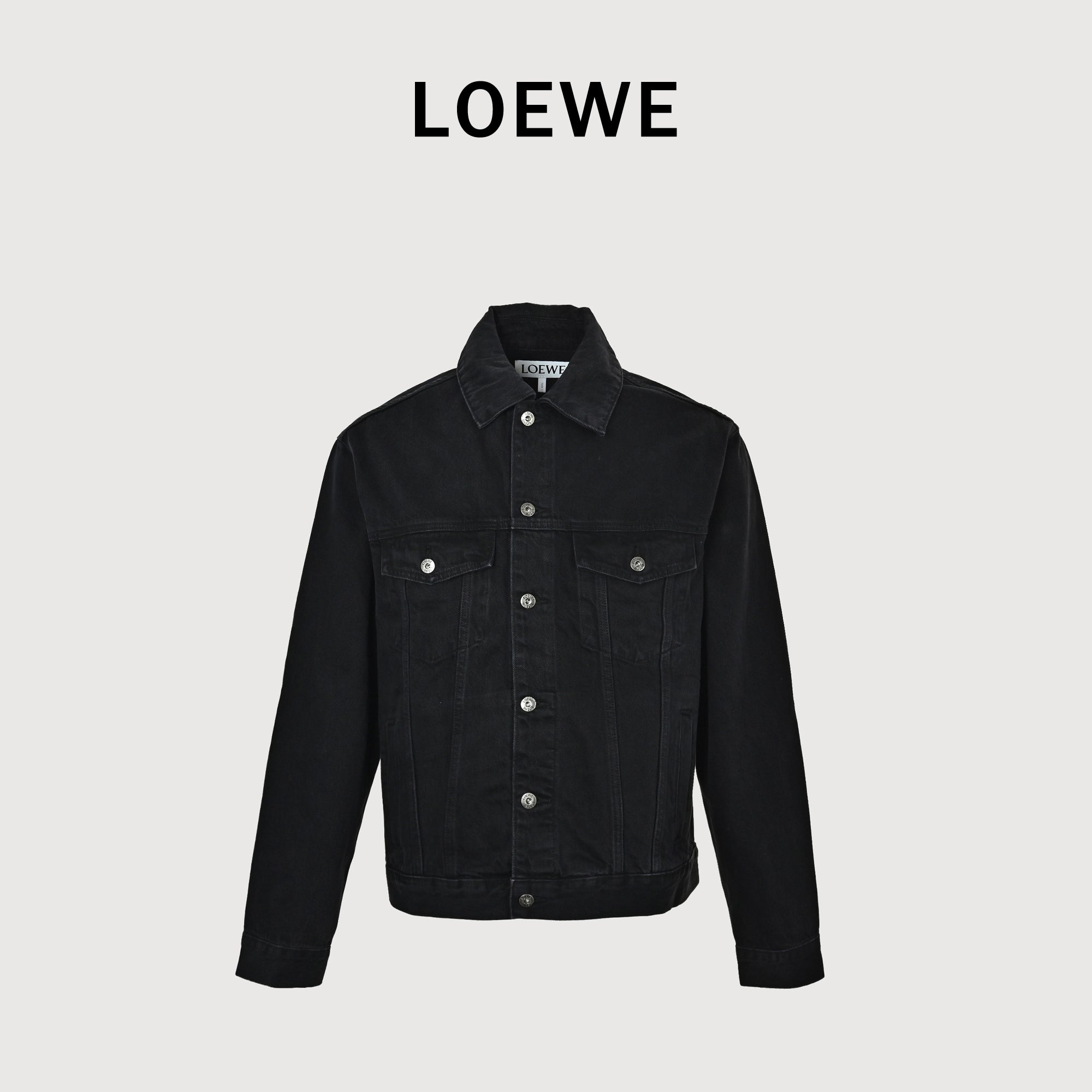LOEWE Sleeve-Embroidered Denim Jacket — Black