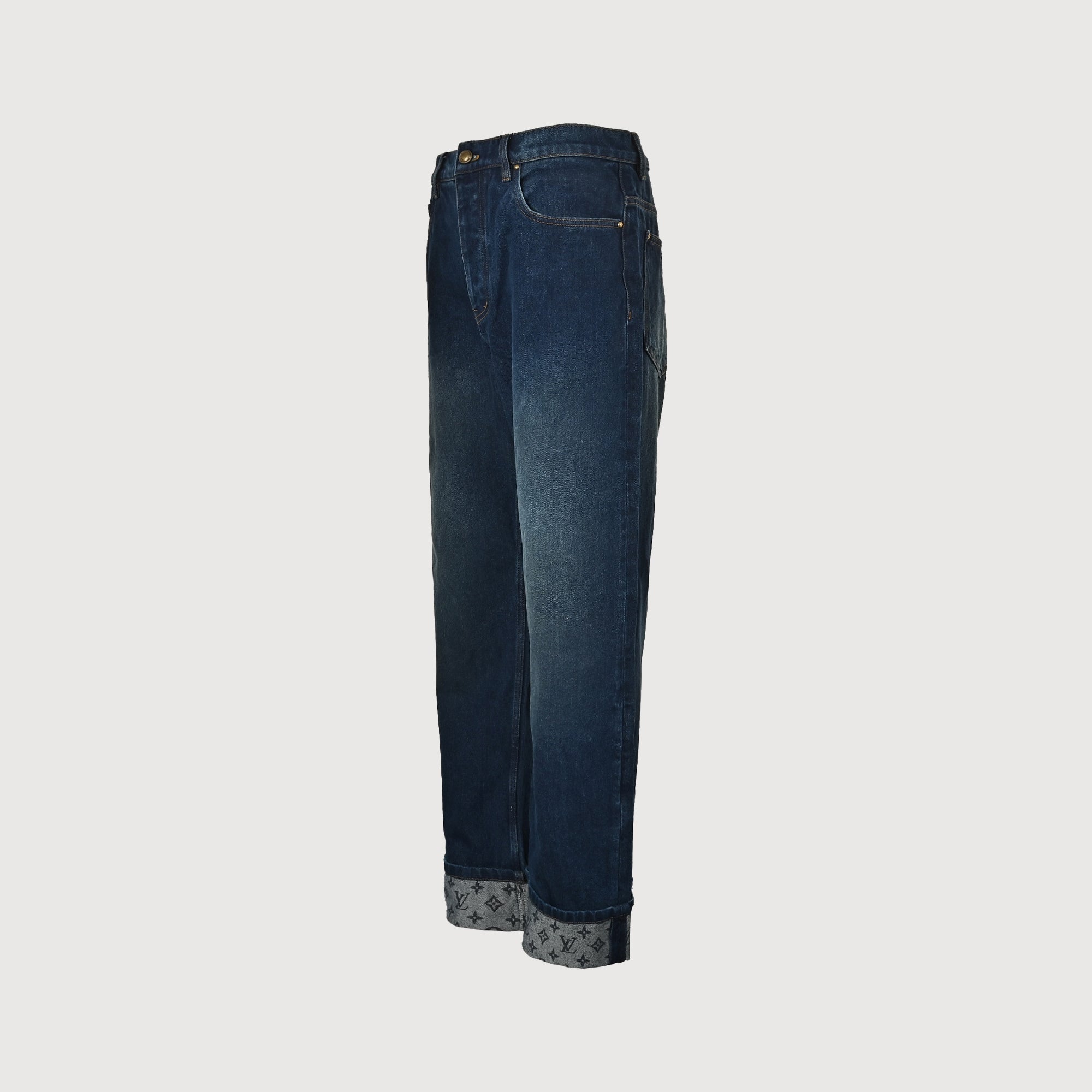 LV Monogram Cuffed Straight-Leg Heavy-Washed Denim Jeans – Unisex TS7200829