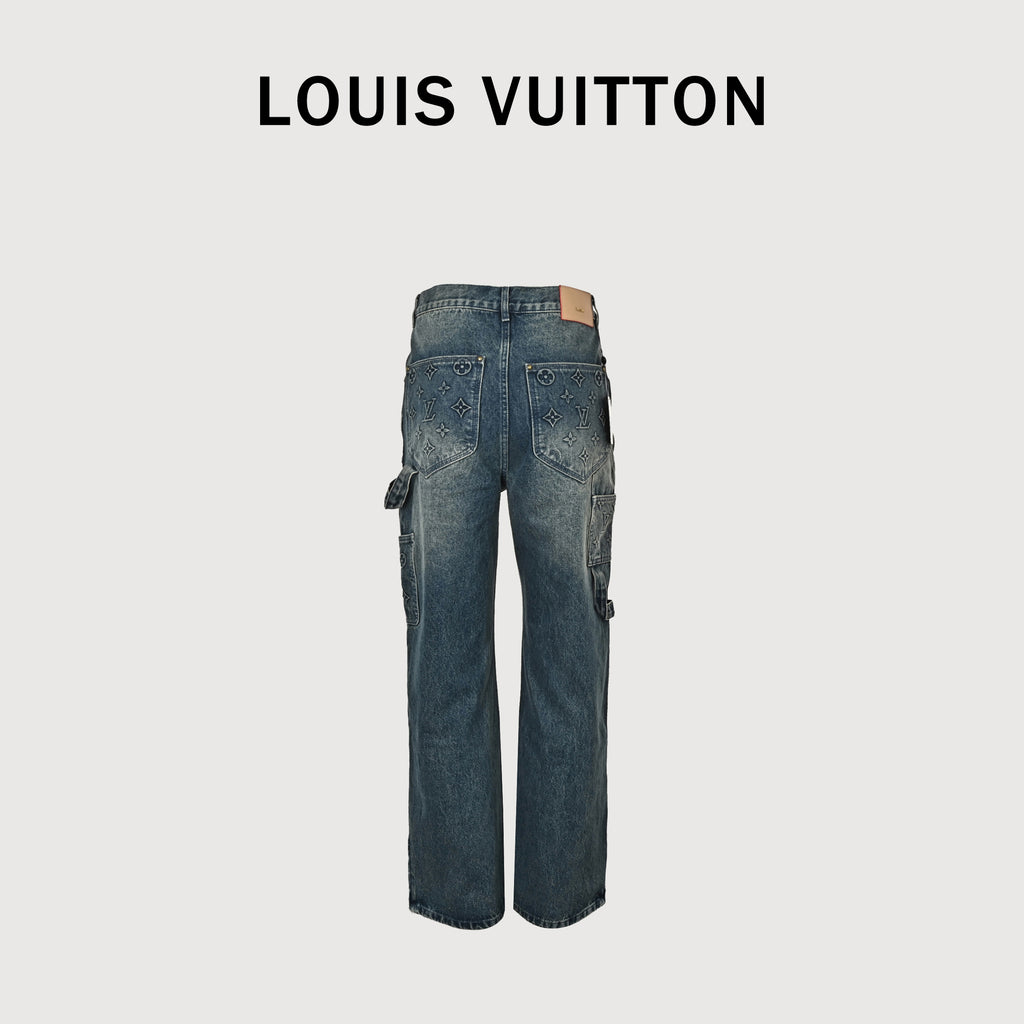 LV Embossed Monogram Cargo Straight-Leg Denim Jeans – Unisex TS7600829