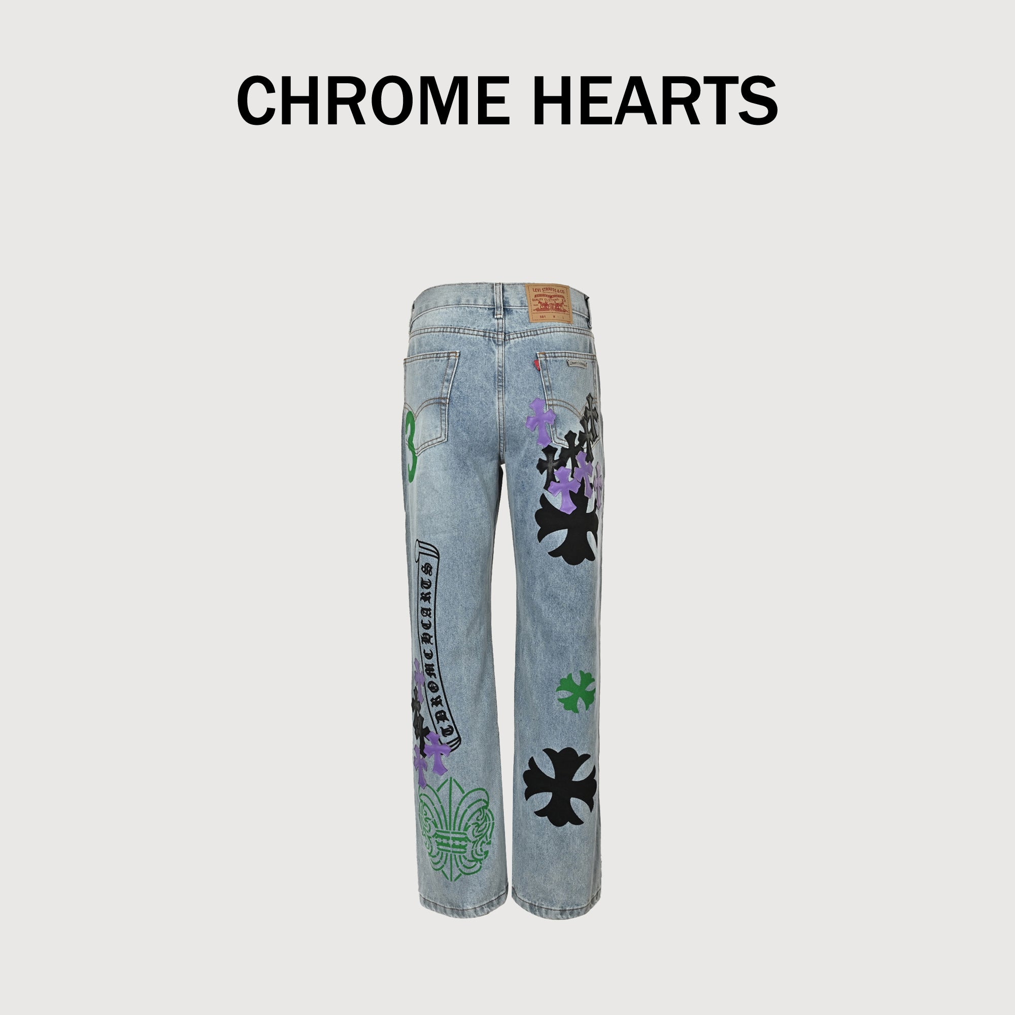Chrome Hearts Cross Leather-Patch Washed Denim Jeans XM5600824