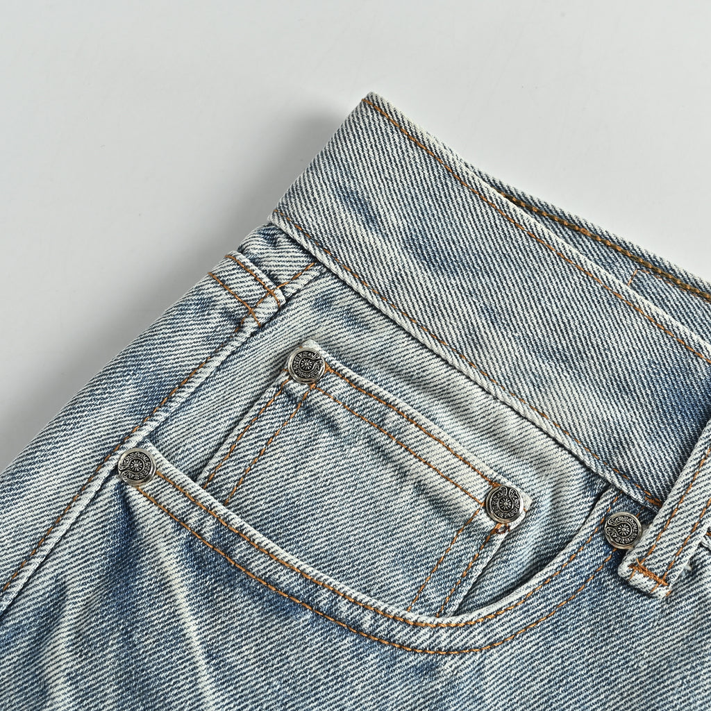 Chrome Hearts Cross Leather-Patch Washed Denim Jeans XM5600824