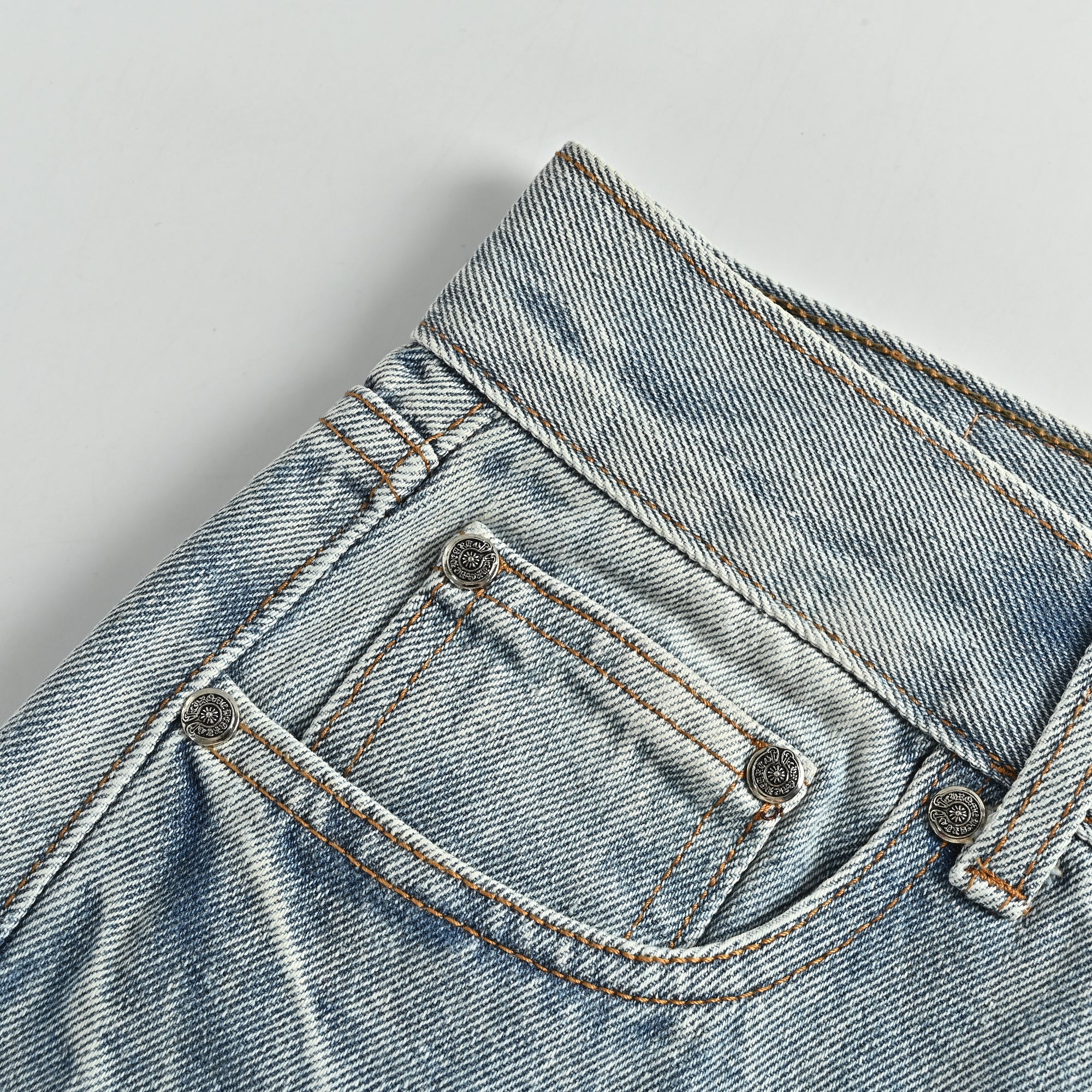 Chrome Hearts Cross Leather-Patch Washed Denim Jeans XM5600824
