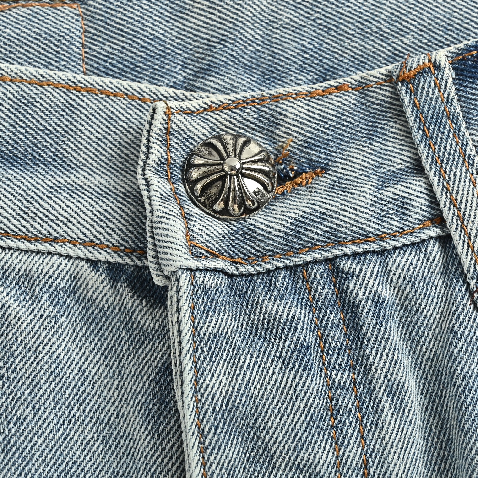 Chrome Hearts Cross Leather-Patch Washed Denim Jeans XM5600824