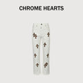 Chrome Hearts Couture Cross Leather Appliqué Washed Denim Jeans –olean Unisex  XM5600824