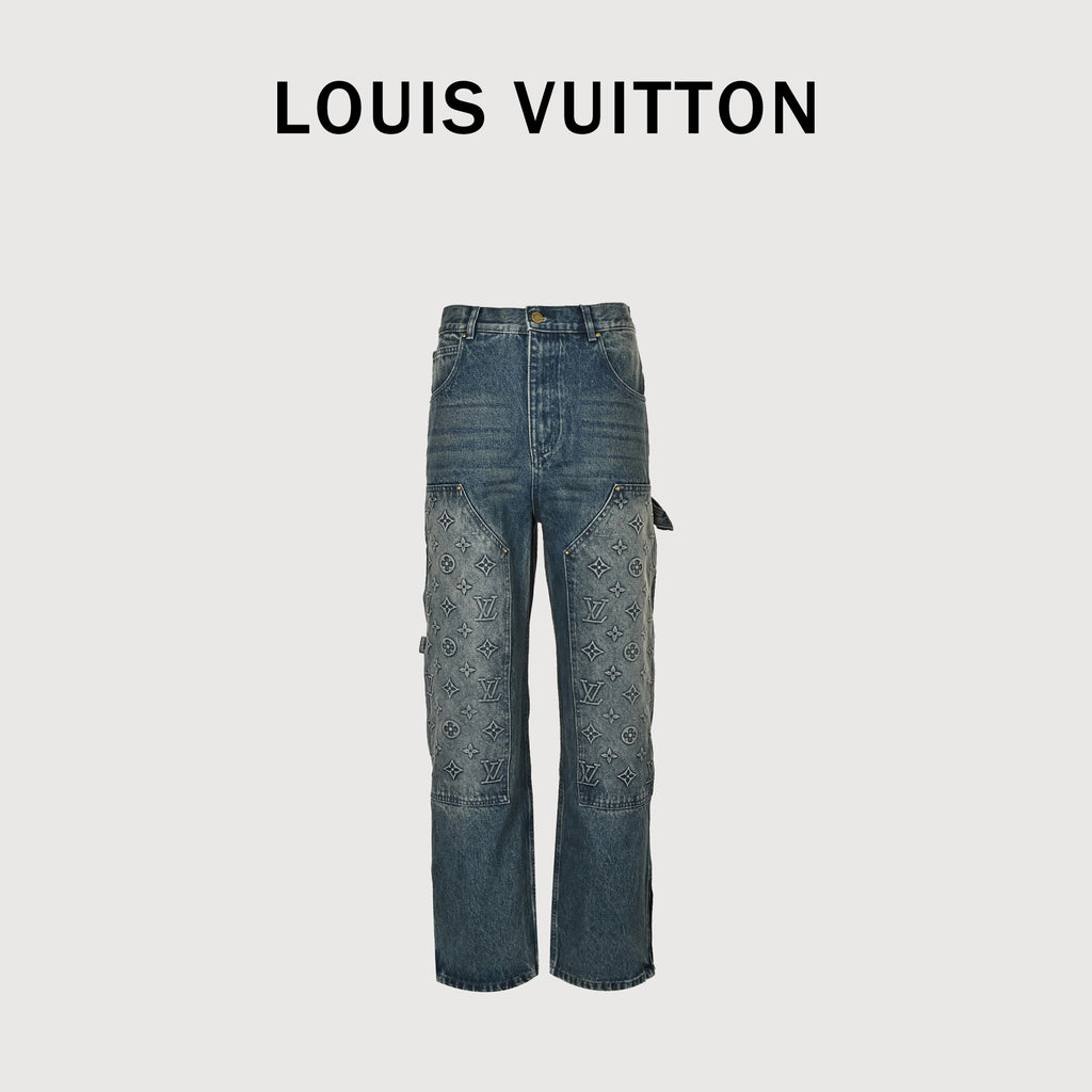 LV Embossed Monogram Cargo Straight-Leg Denim Jeans – Unisex TS7600829