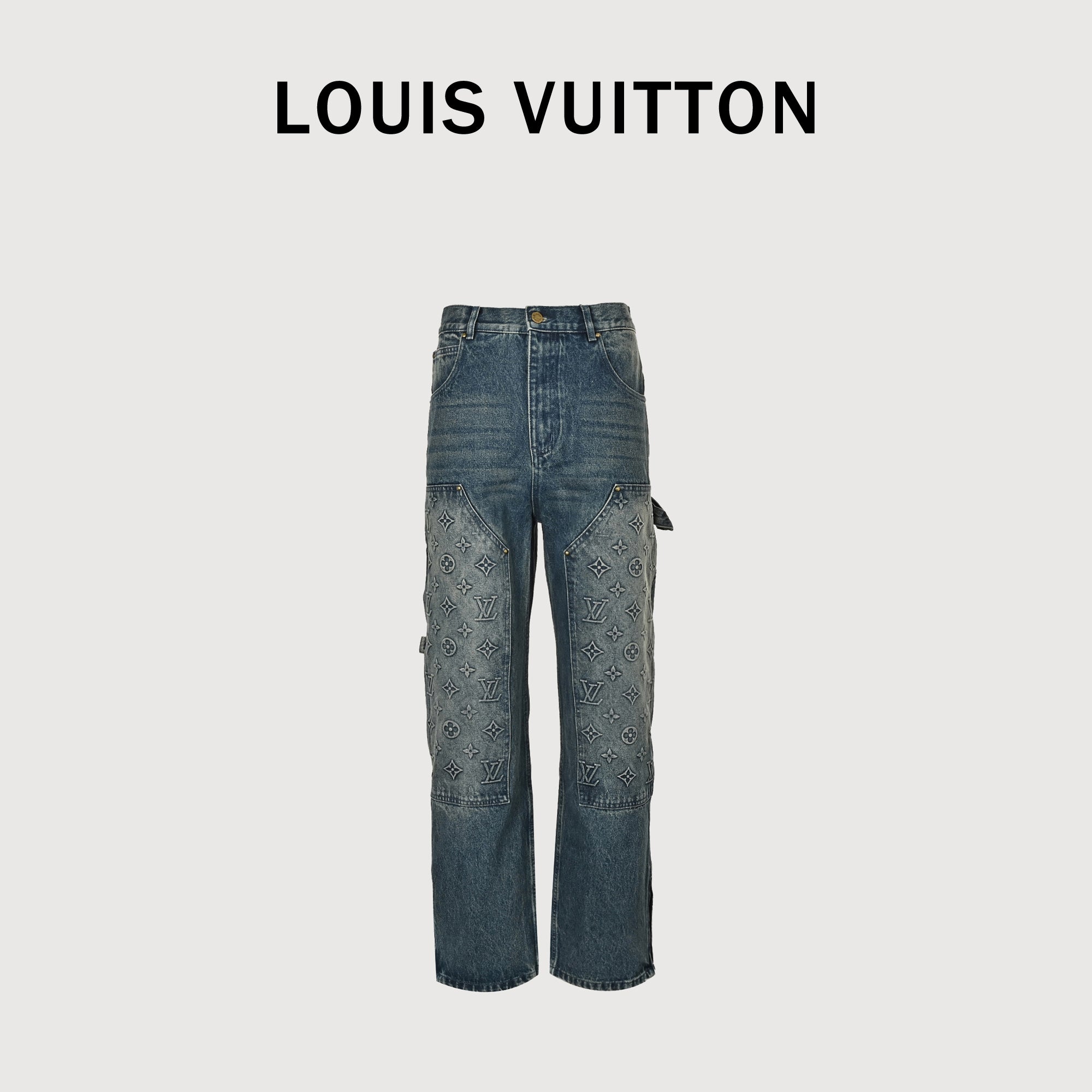 LV Embossed Monogram Cargo Straight-Leg Denim Jeans – Unisex TS7600829