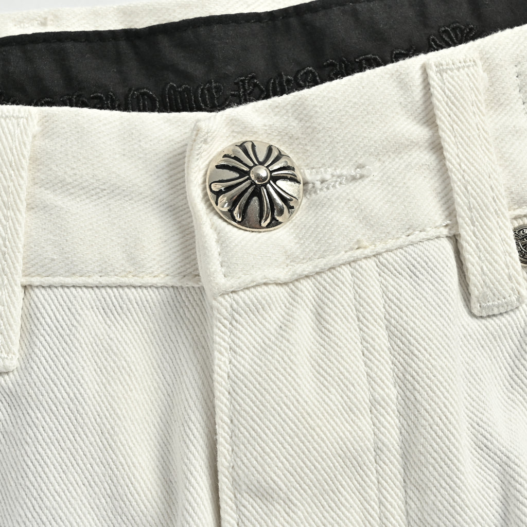 Chrome Hearts Couture Cross Leather Appliqué Graffiti Washed Denim Jeans – Unisex  XM5600824-GRF