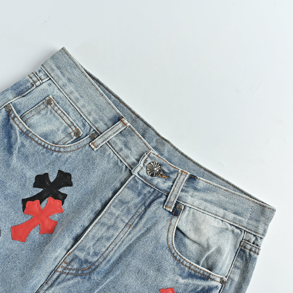 Chrome Hearts Couture Cross Patch Embroidered Washed Jeans – Unisex XM5600824