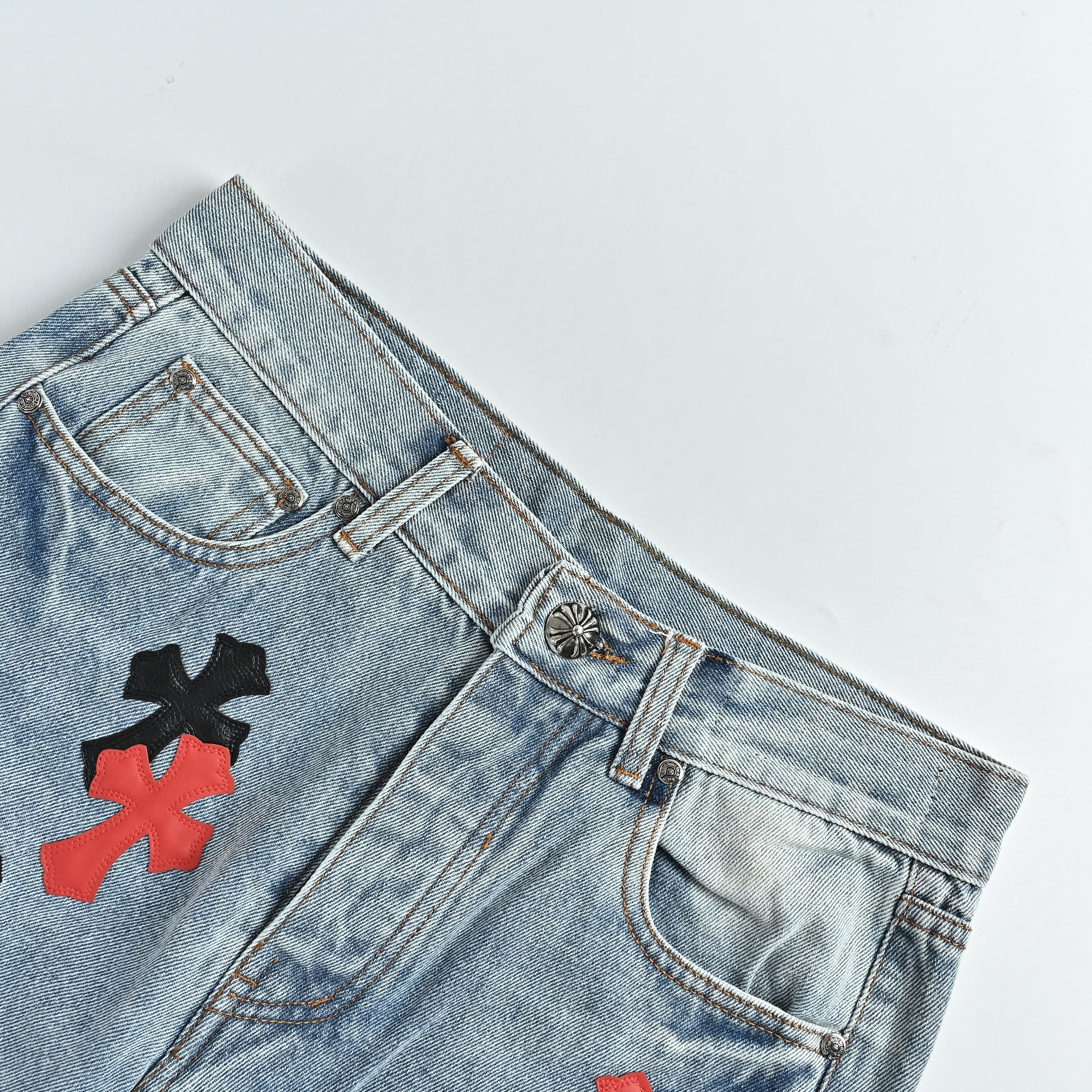 Chrome Hearts Couture Cross Patch Embroidered Washed Jeans – Unisex XM5600824