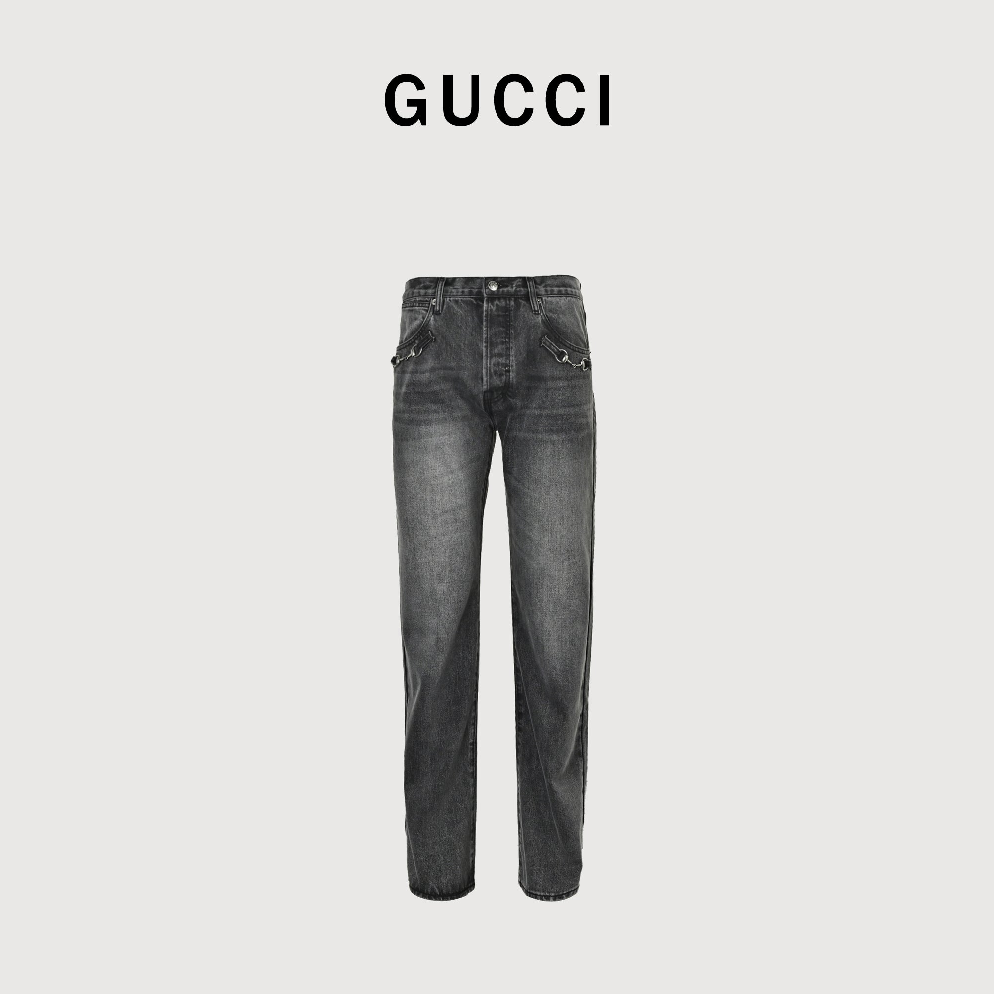 Gucci GUC Nano Lock-Clasp Washed Grey Denim Jeans – Unisex