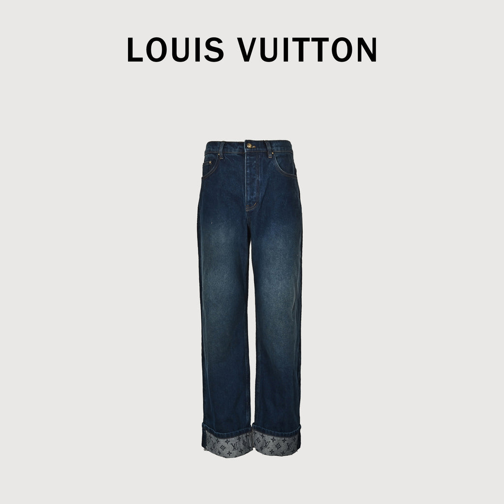 LV Monogram Cuffed Straight-Leg Heavy-Washed Denim Jeans – Unisex TS7200829
