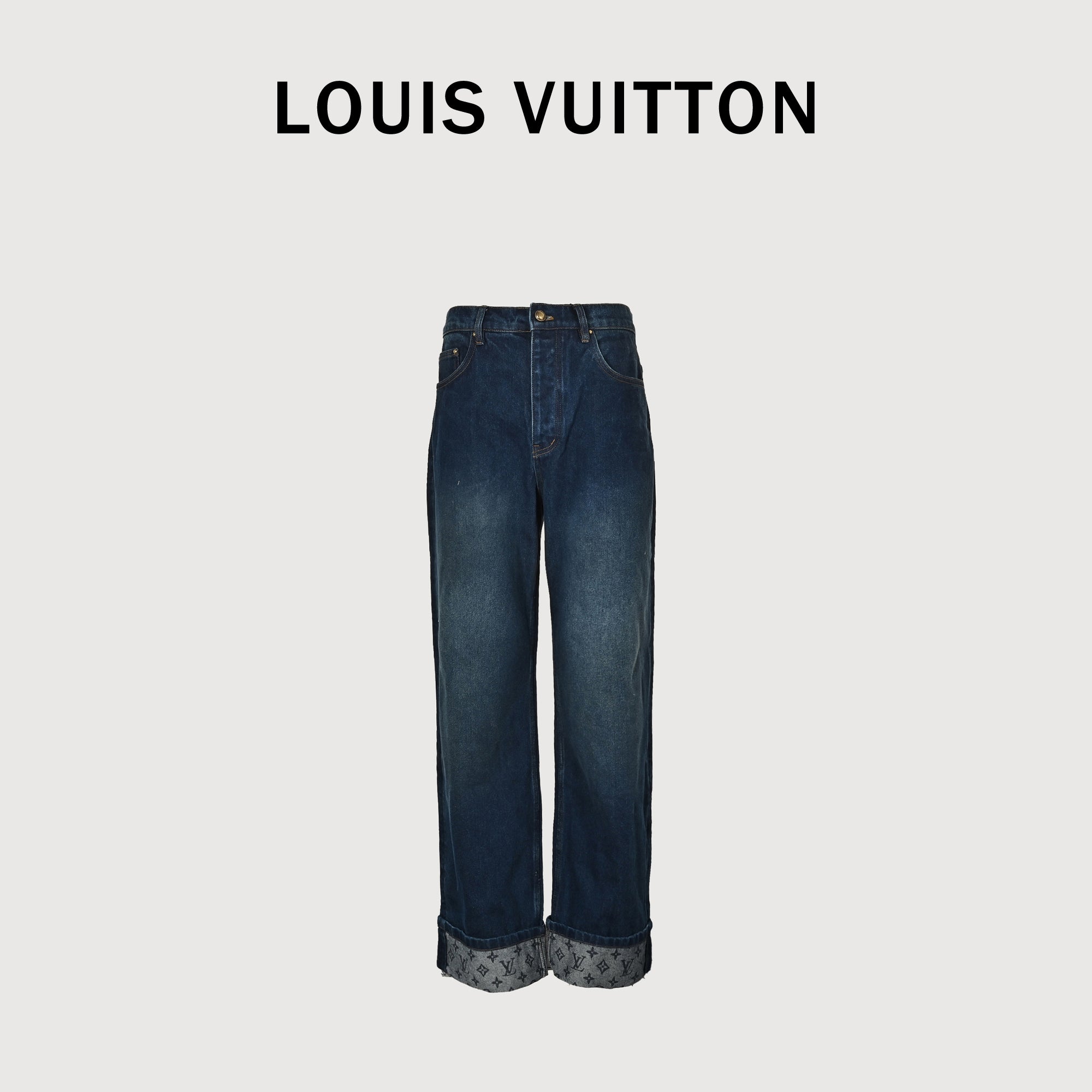 LV Monogram Cuffed Straight-Leg Heavy-Washed Denim Jeans – Unisex TS7200829