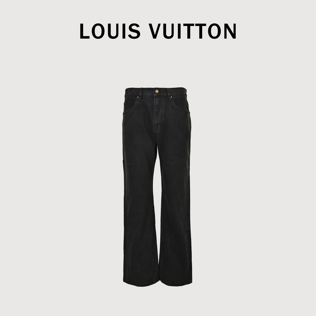 Louis Vuitton 25FW Embroidered Logo Wide-Leg Denim Jeans – Unisex DK6001215