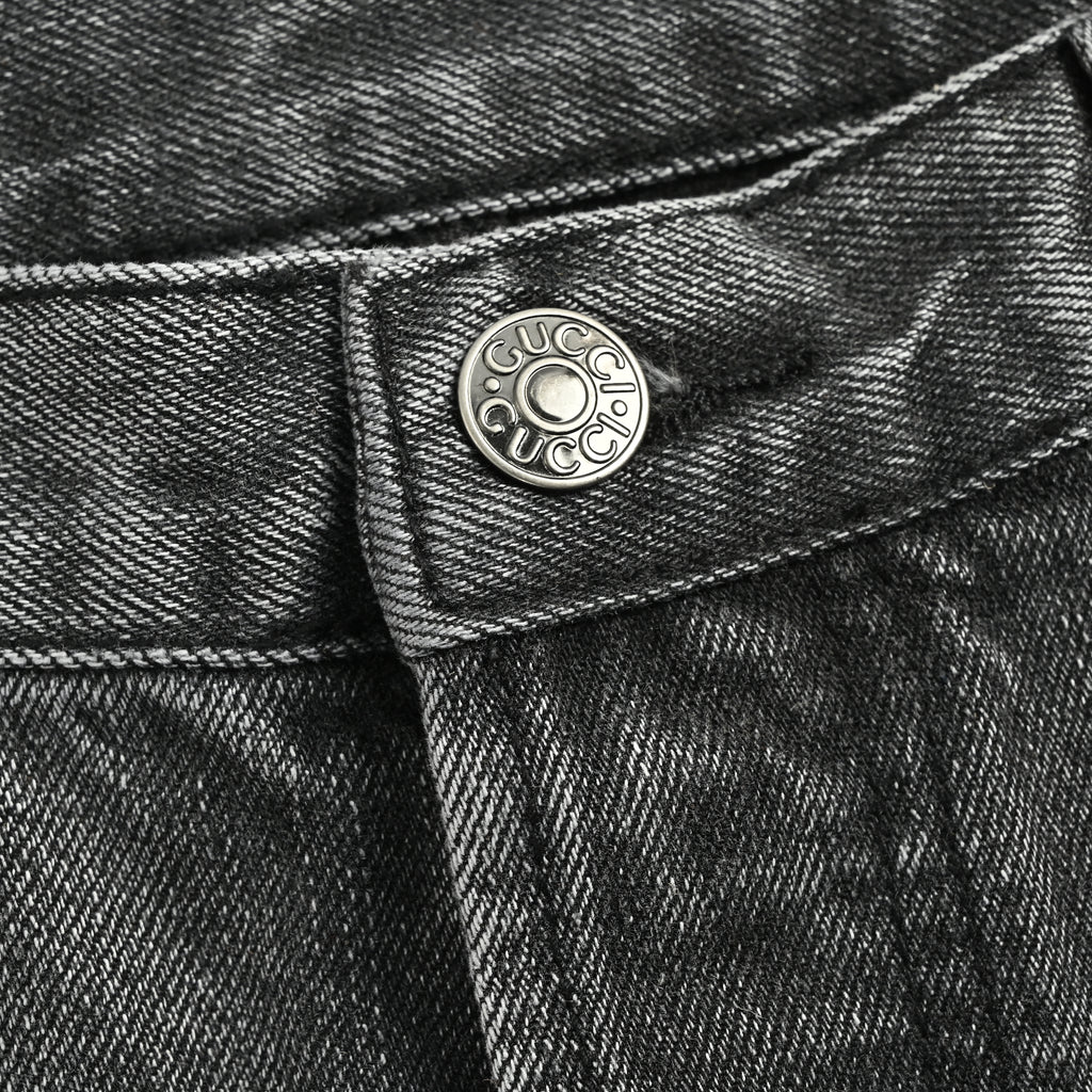 Gucci GUC Nano Lock-Clasp Washed Grey Denim Jeans – Unisex