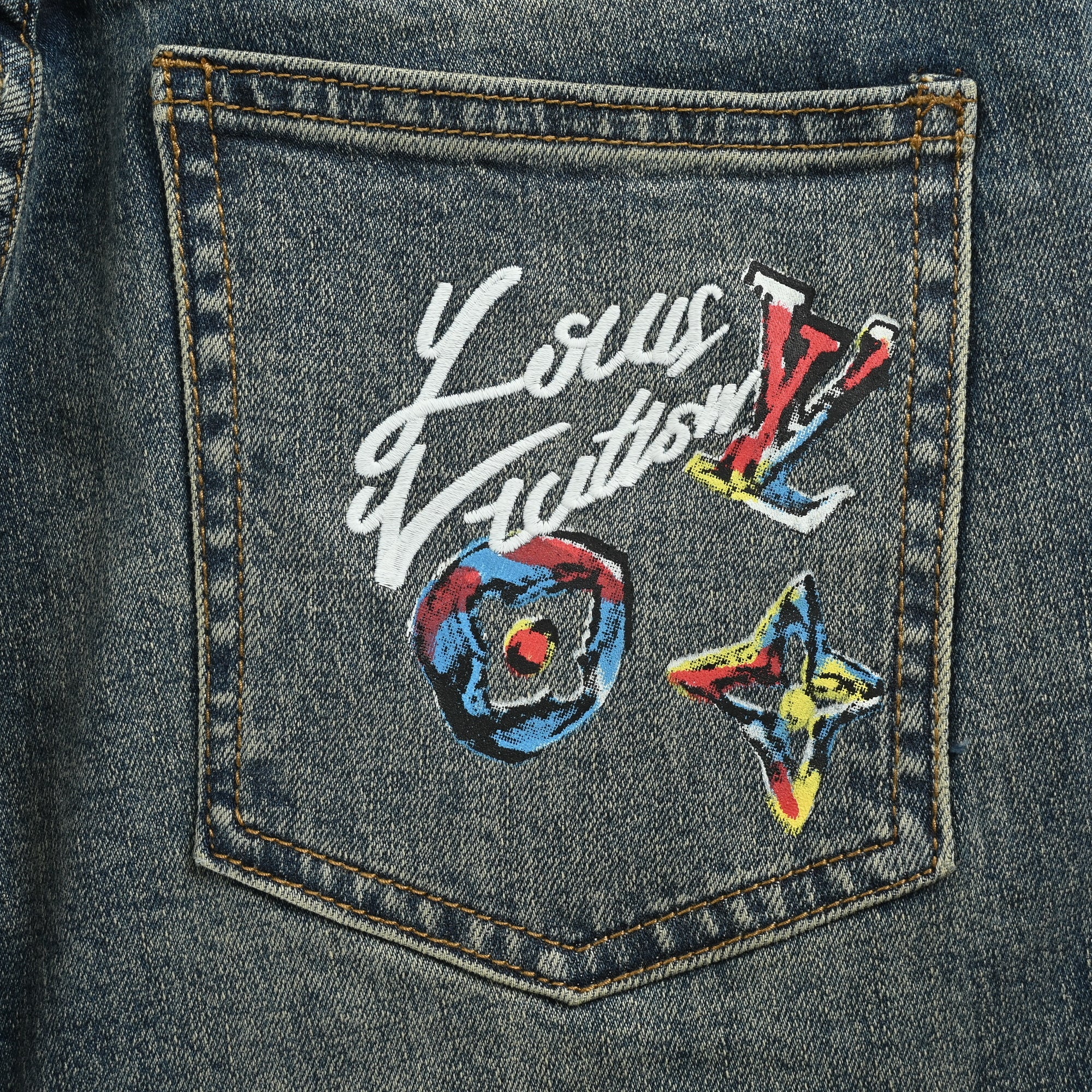 Louis Vuitton Graffiti Letter Pocket Heavy-Washed Denim Jeans – Unisex  XM5201225