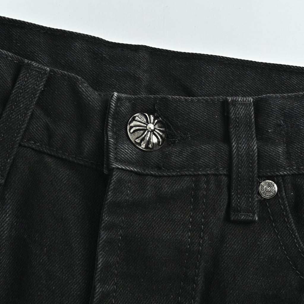 Chrome Hearts Couture Cross Patch Embroidered Washed Jeans – Black/Pink Unisex