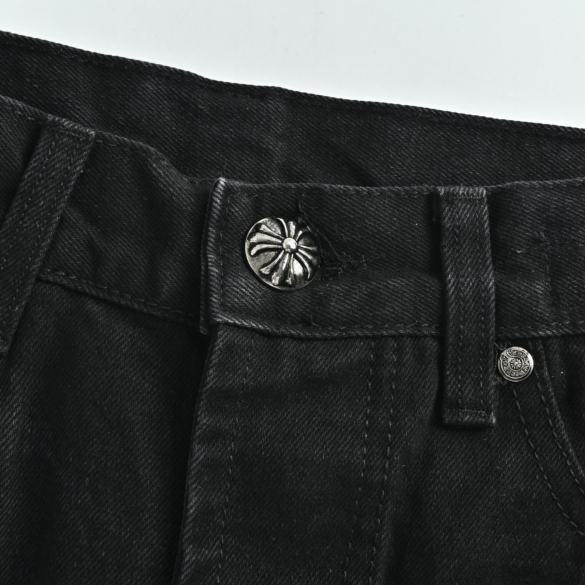Chrome Hearts Couture Cross Patch Embroidered Washed Jeans – Black/Pink Unisex
