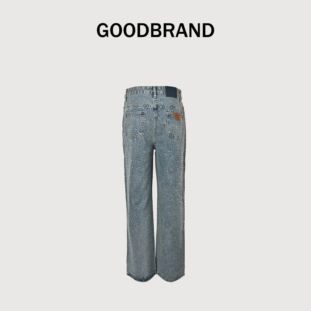 GOODBRAND Crystal Letter Watermark Light Luxury Denim Jeans – Unisex SY5200617
