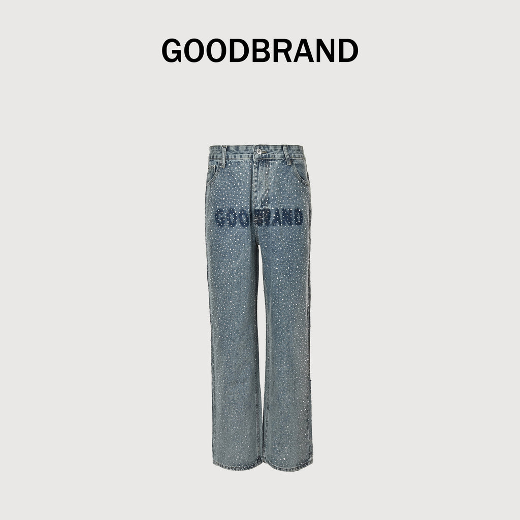 GOODBRAND Crystal Letter Watermark Light Luxury Denim Jeans – Unisex SY5200617
