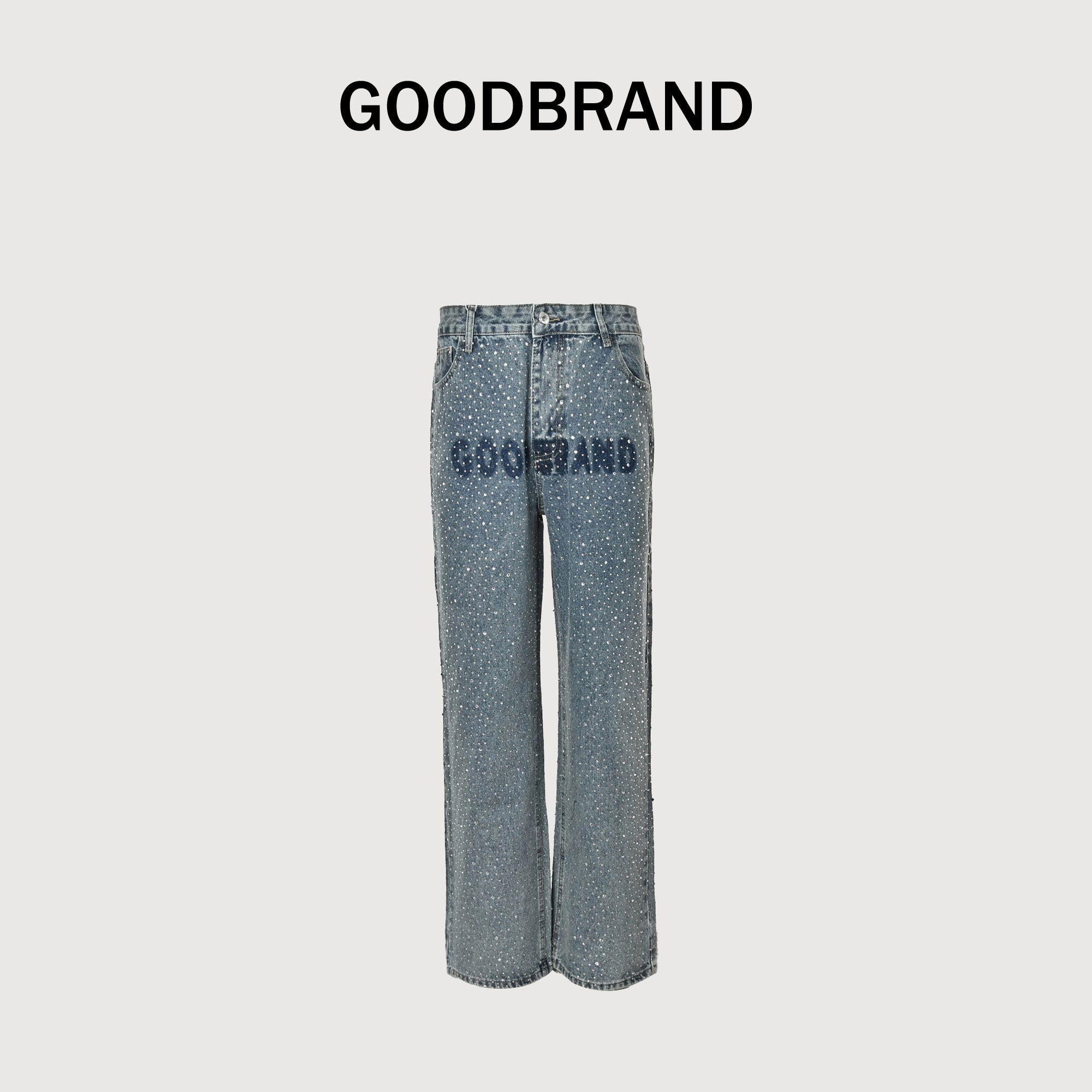 GOODBRAND Crystal Letter Watermark Light Luxury Denim Jeans – Unisex SY5200617