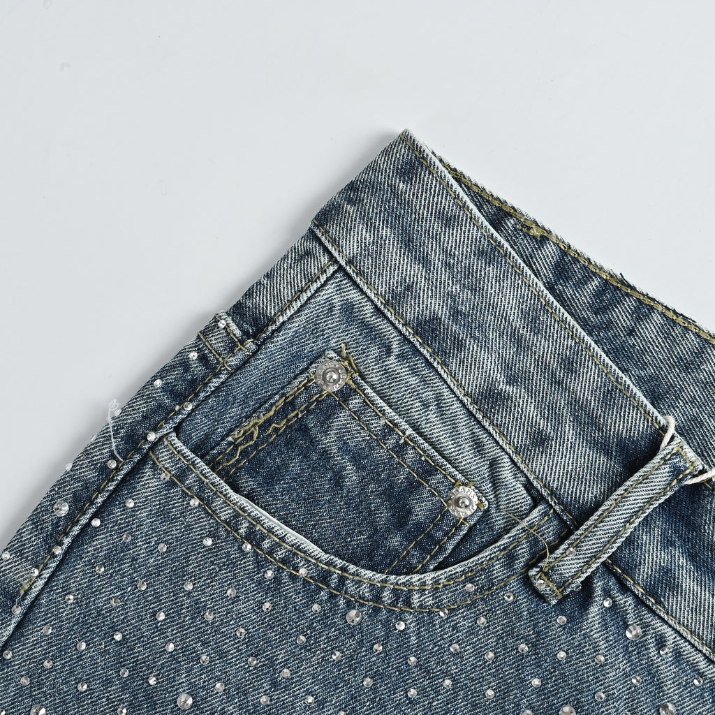 GOODBRAND Crystal Letter Watermark Light Luxury Denim Jeans – Unisex SY5200617