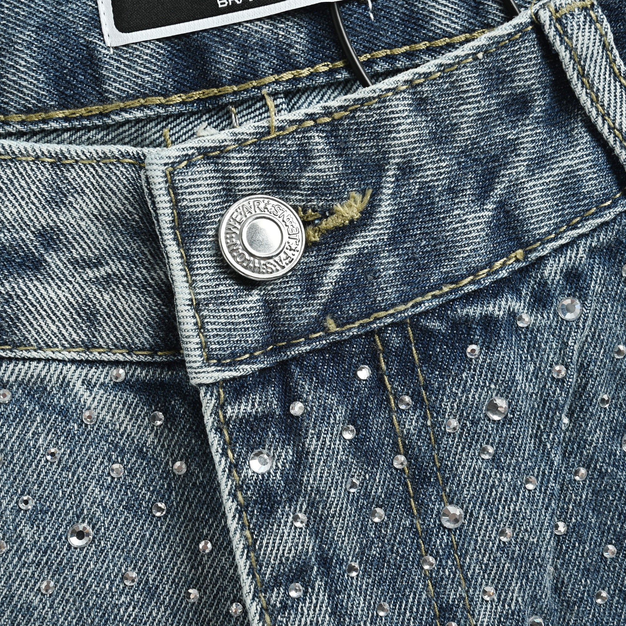 GOODBRAND Crystal Letter Watermark Light Luxury Denim Jeans – Unisex SY5200617