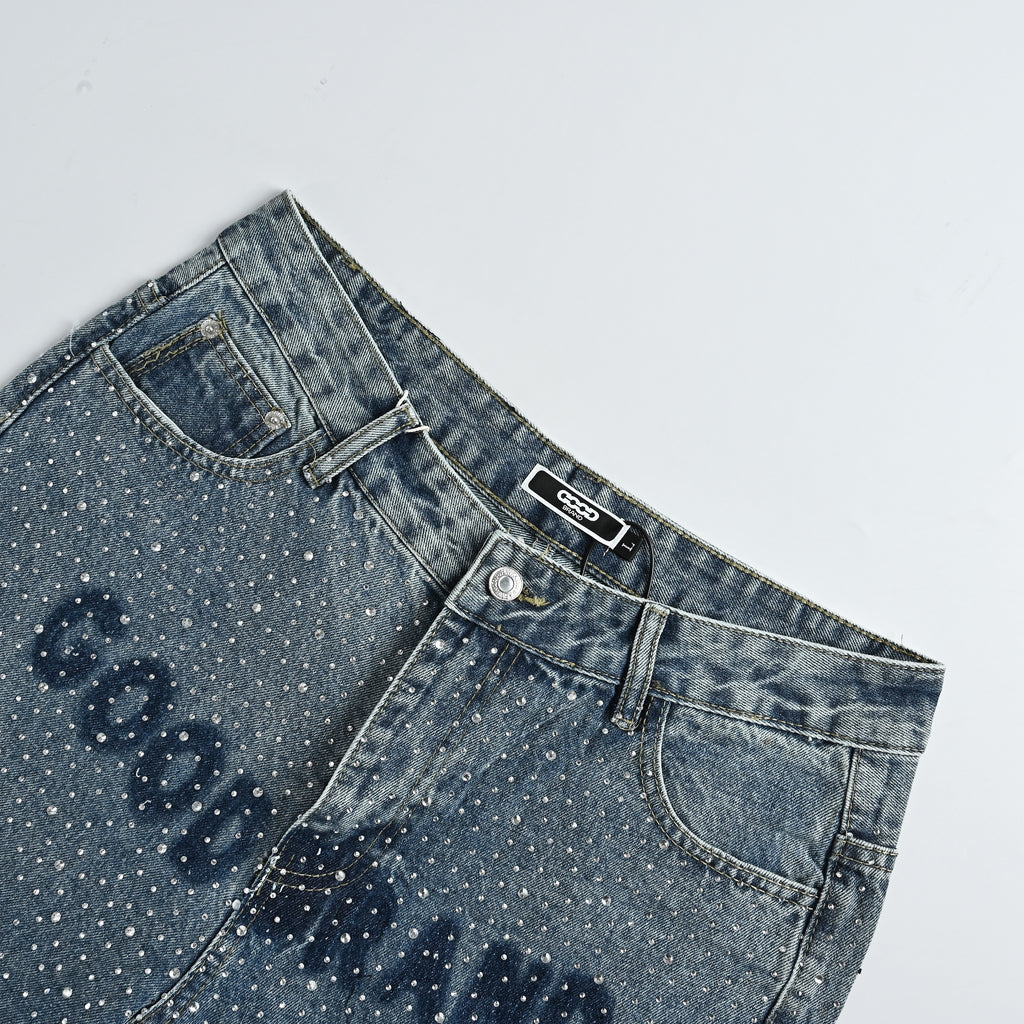 GOODBRAND Crystal Letter Watermark Light Luxury Denim Jeans – Unisex SY5200617