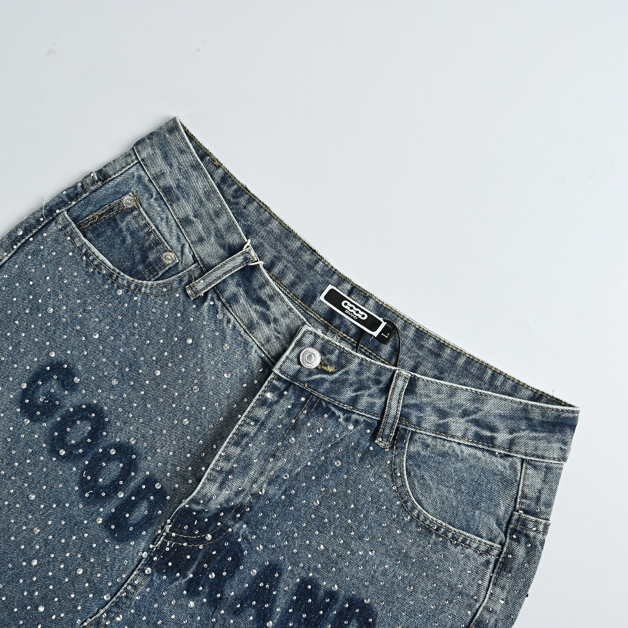GOODBRAND Crystal Letter Watermark Light Luxury Denim Jeans – Unisex SY5200617
