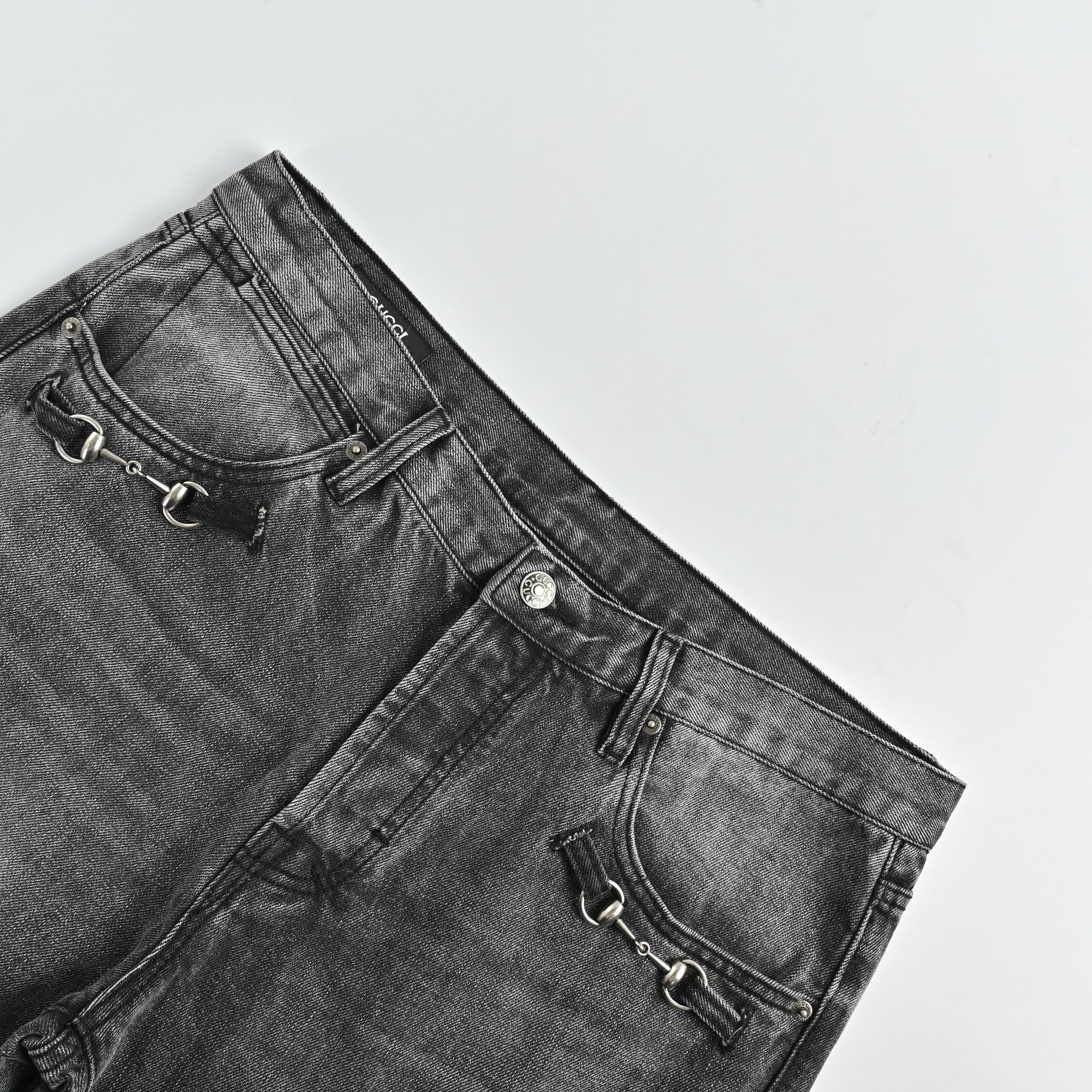 Gucci GUC Nano Lock-Clasp Washed Grey Denim Jeans – Unisex