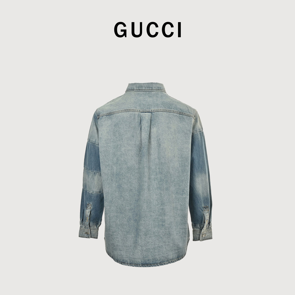 Gucci GUC Washed Embossed Denim Shirt Jacket – Unisex  NP6800724