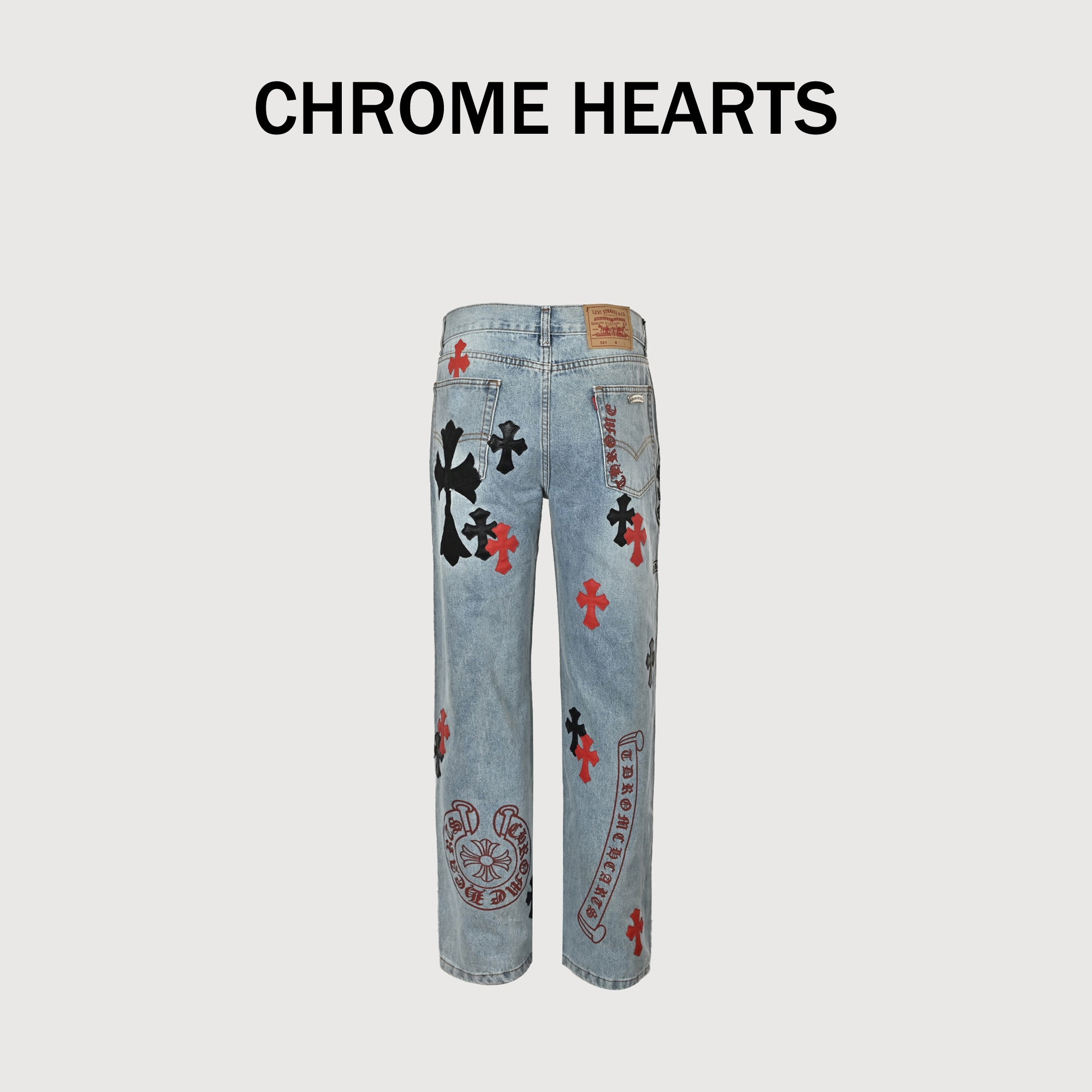 Chrome Hearts Couture Cross Patch Embroidered Washed Jeans – Unisex XM5600824
