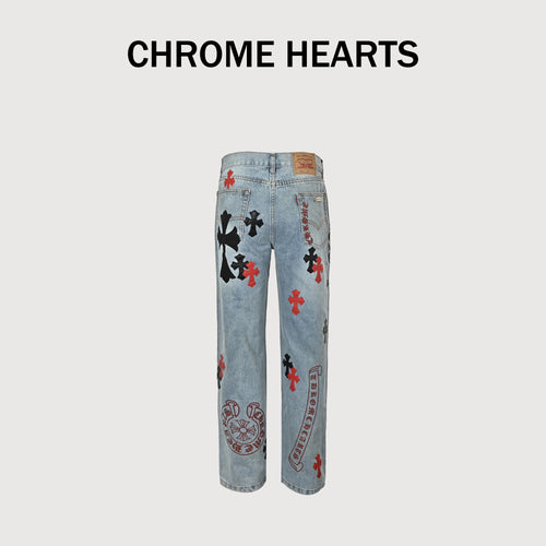 Chrome Hearts Couture Cross Patch Embroidered Washed Jeans – Unisex XM5600824