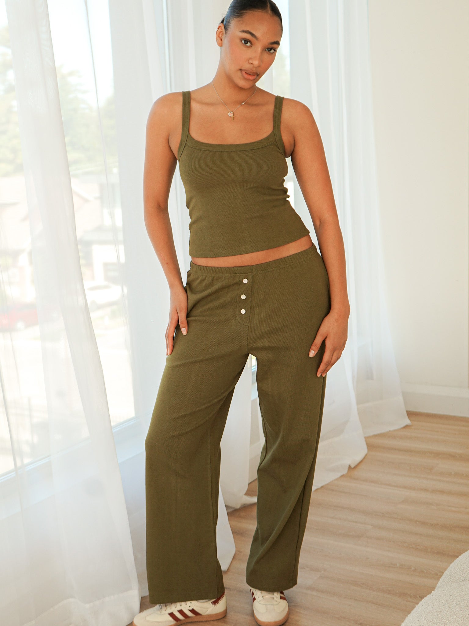 Rib Boxer Pants Olive