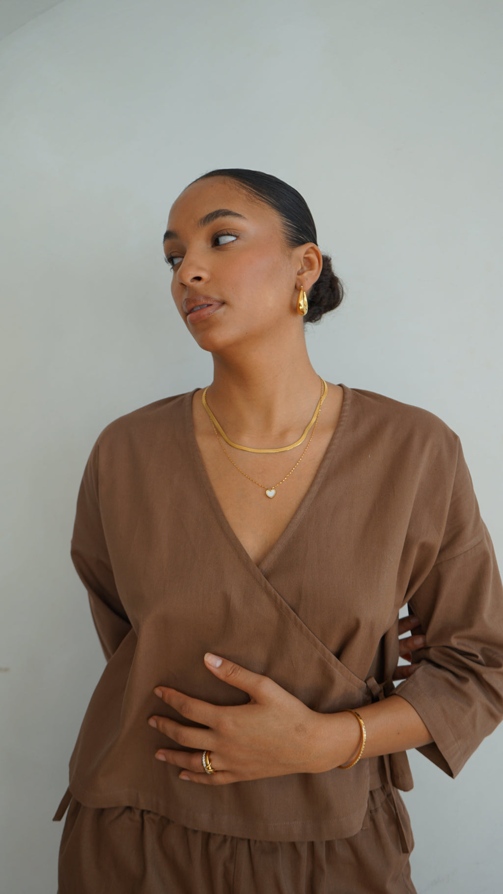 Organic Cotton Wrap Top Toffee