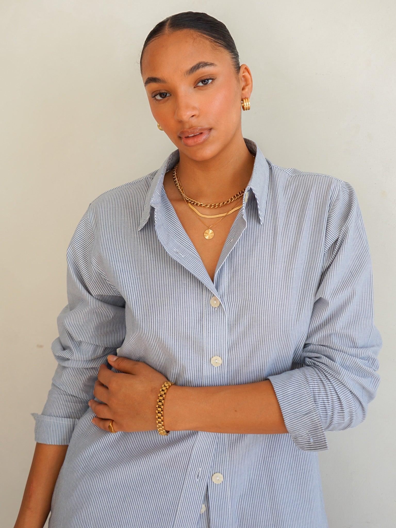Relaxed Button Down Shirt Sea Blue Stripe