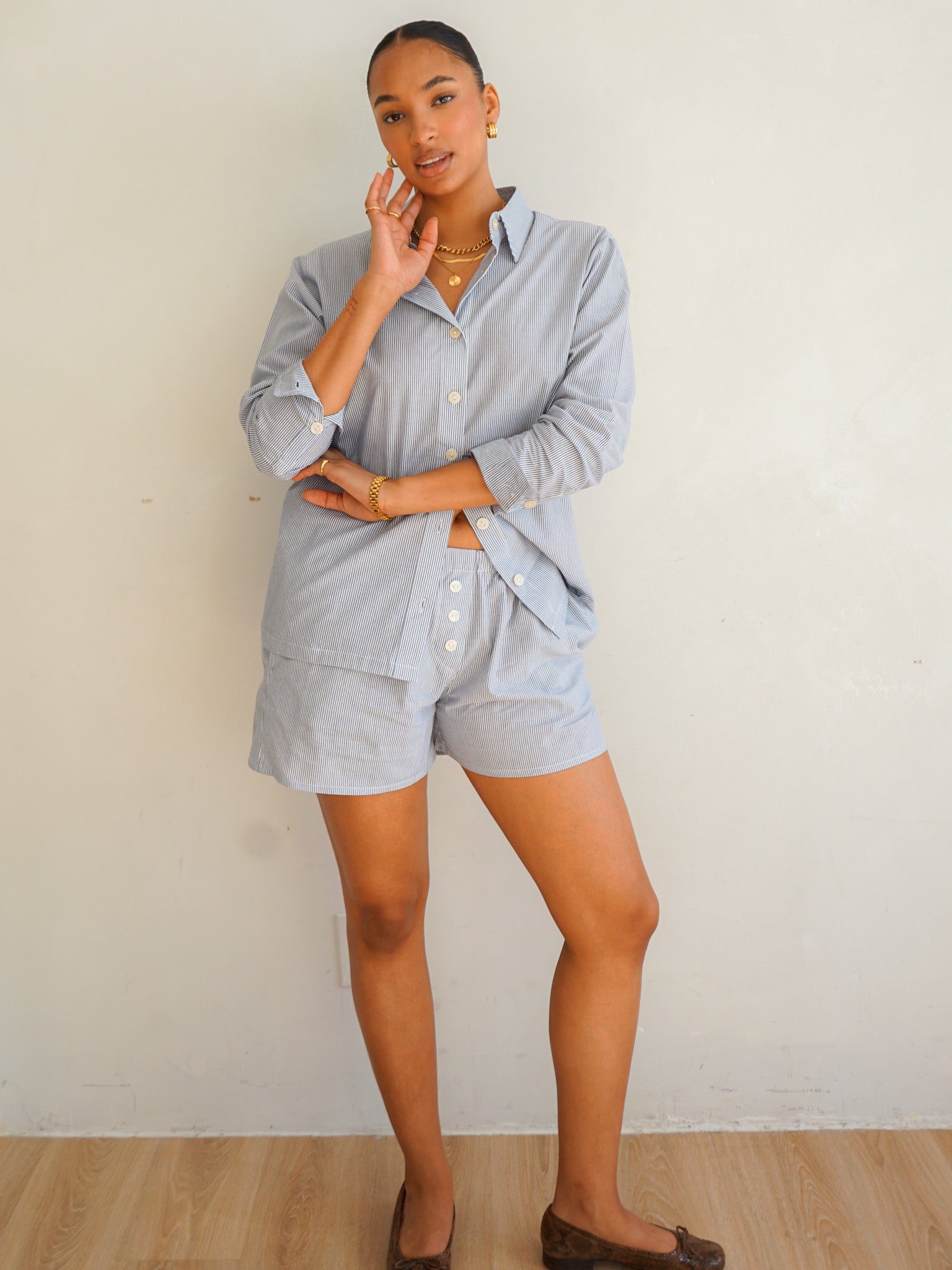 Relaxed Button Down Shirt Sea Blue Stripe