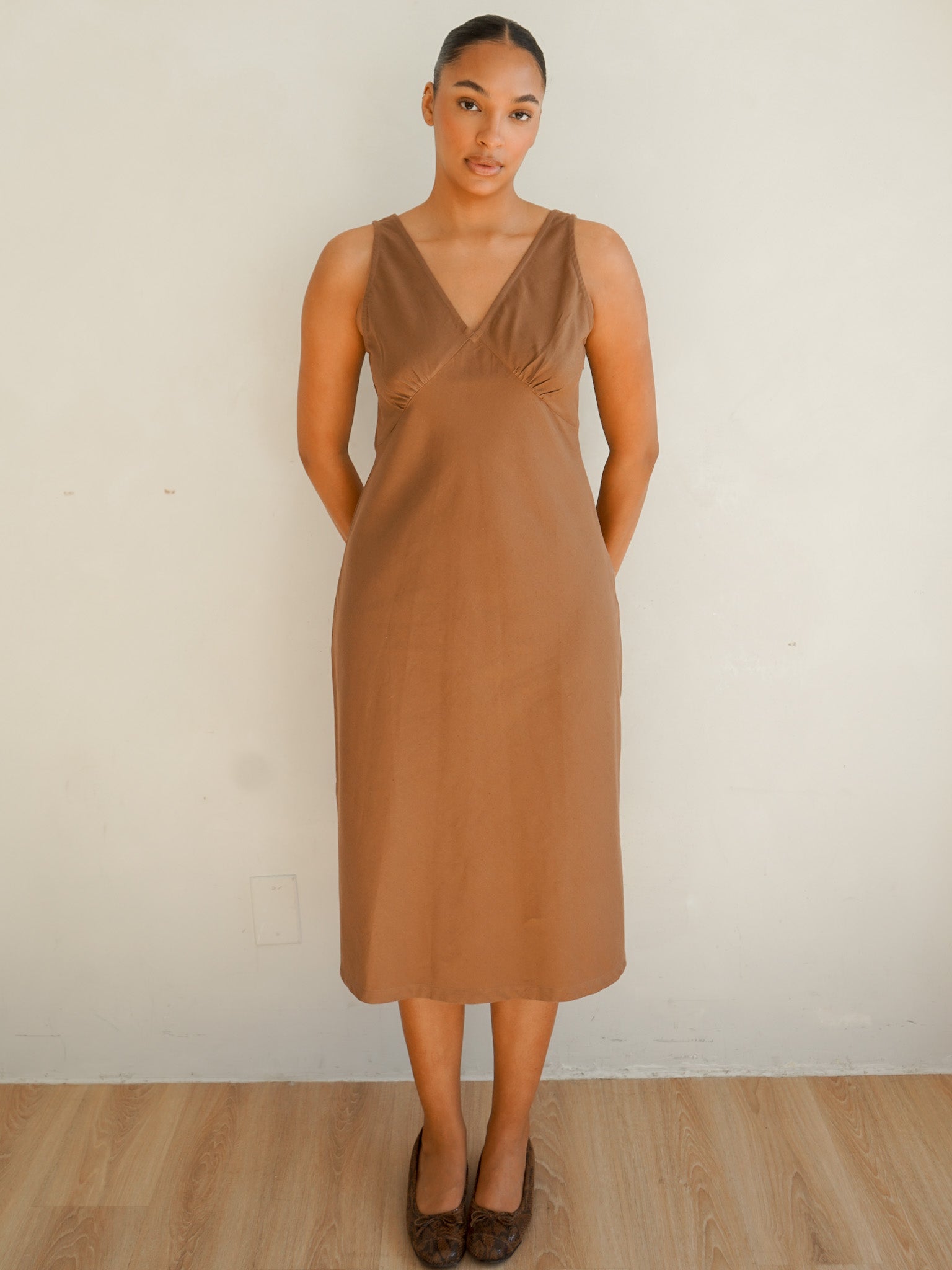 Organic Cotton Midi Slip Dress Toffee