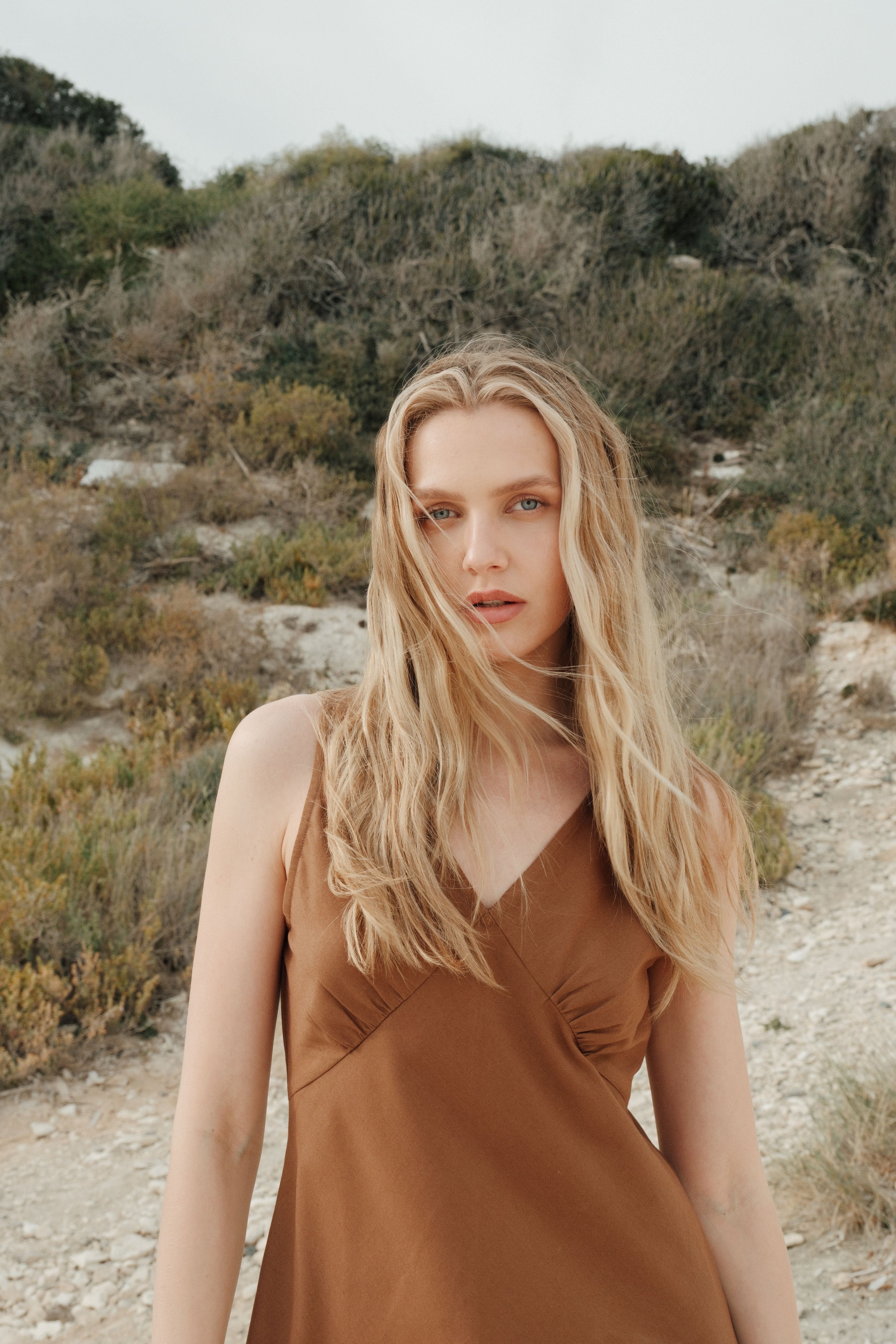 Organic Cotton Midi Slip Dress Toffee