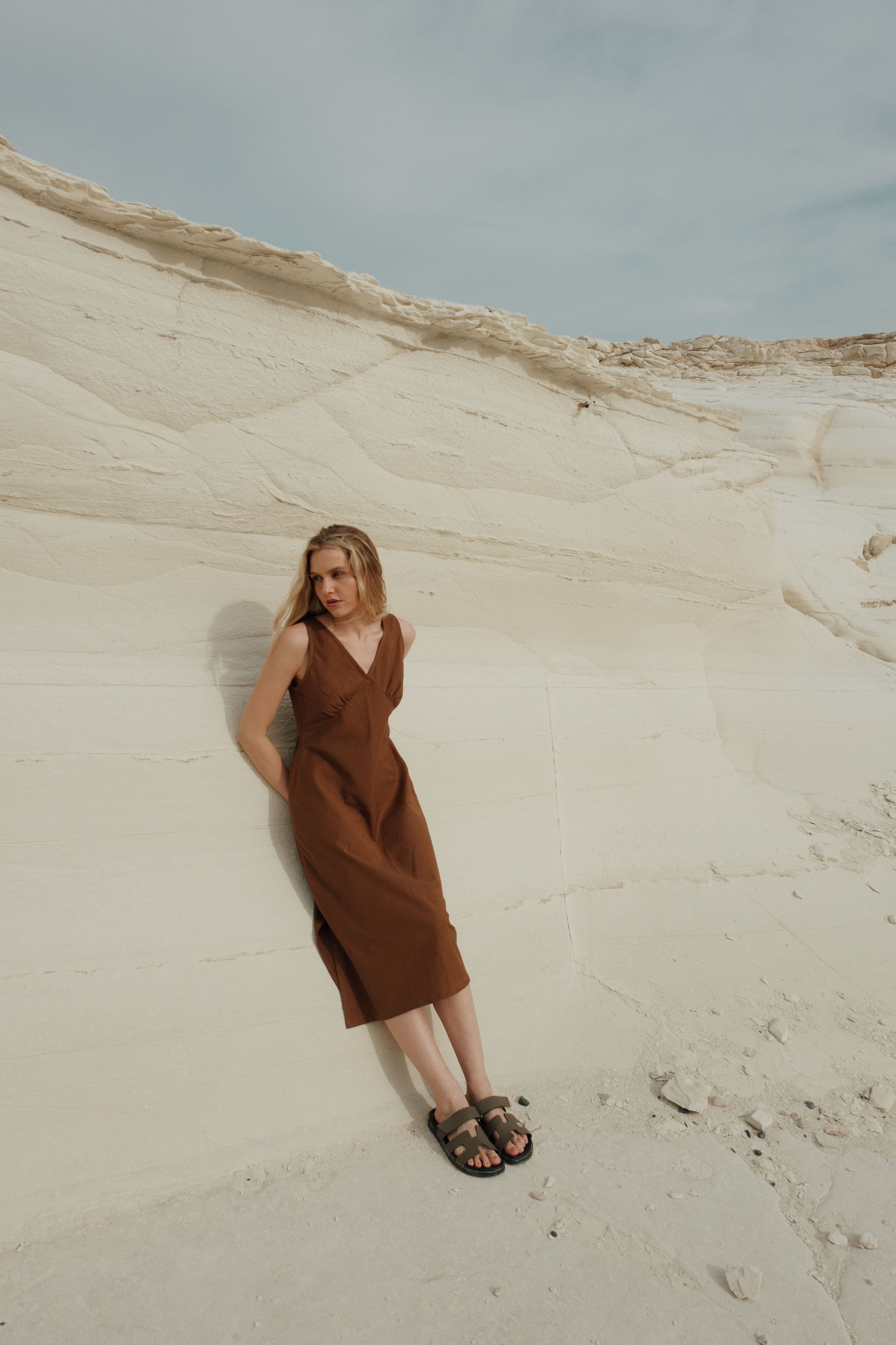 Organic Cotton Midi Slip Dress Toffee