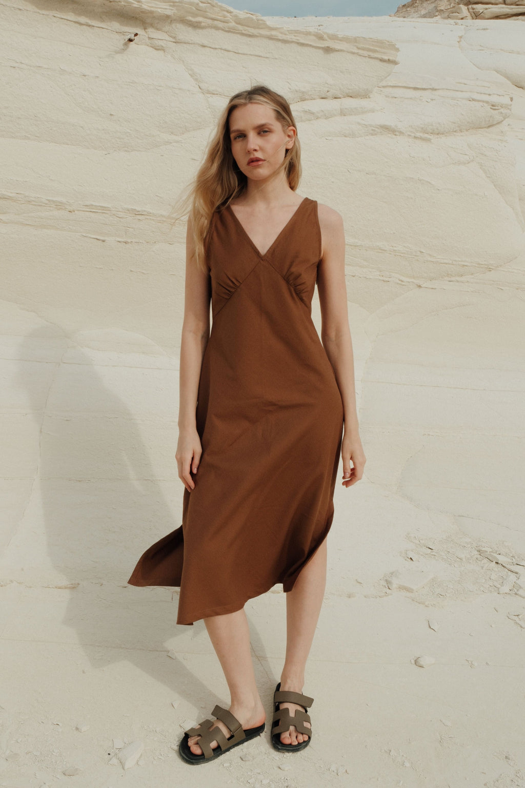 Organic Cotton Midi Slip Dress Toffee