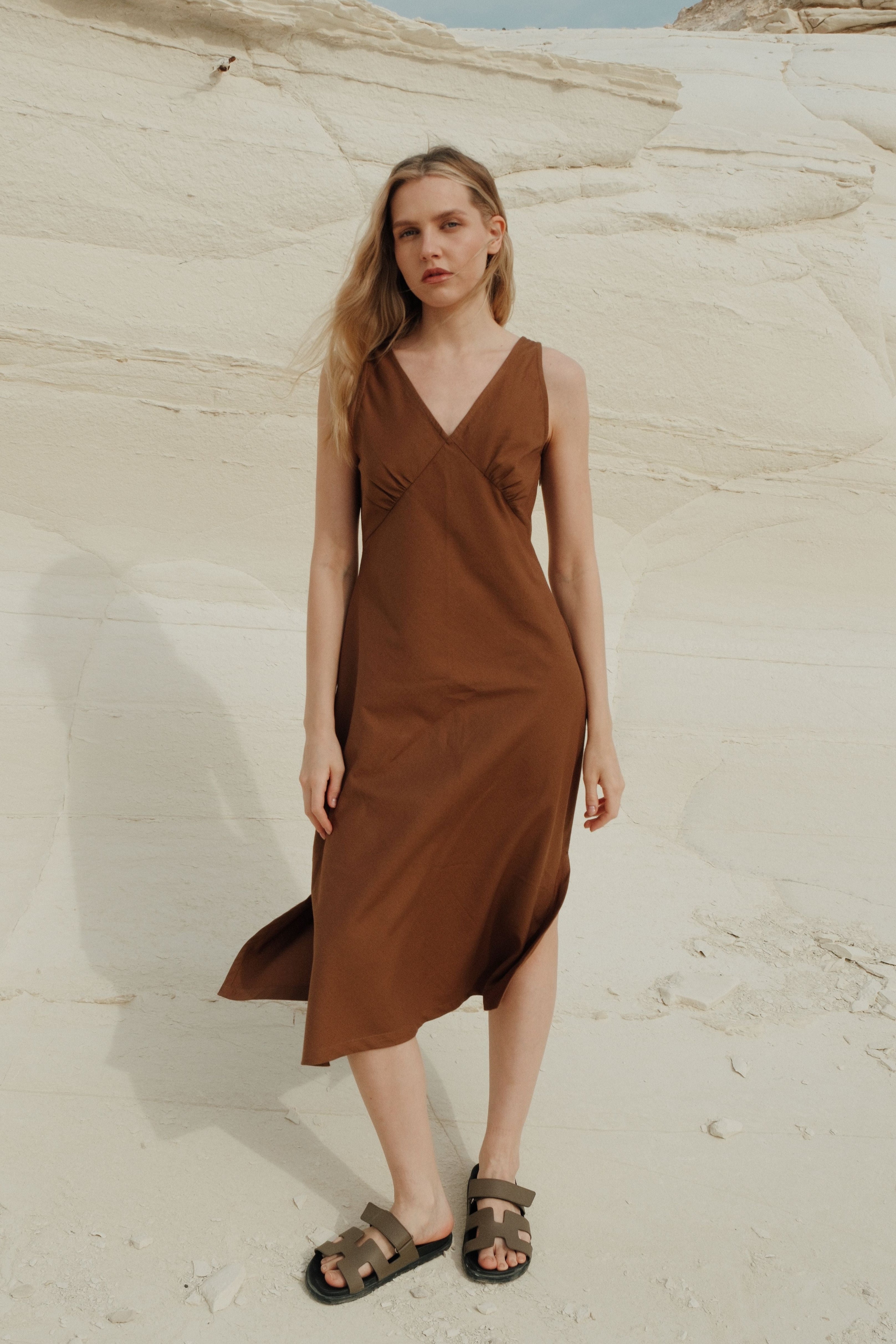 Organic Cotton Midi Slip Dress Toffee