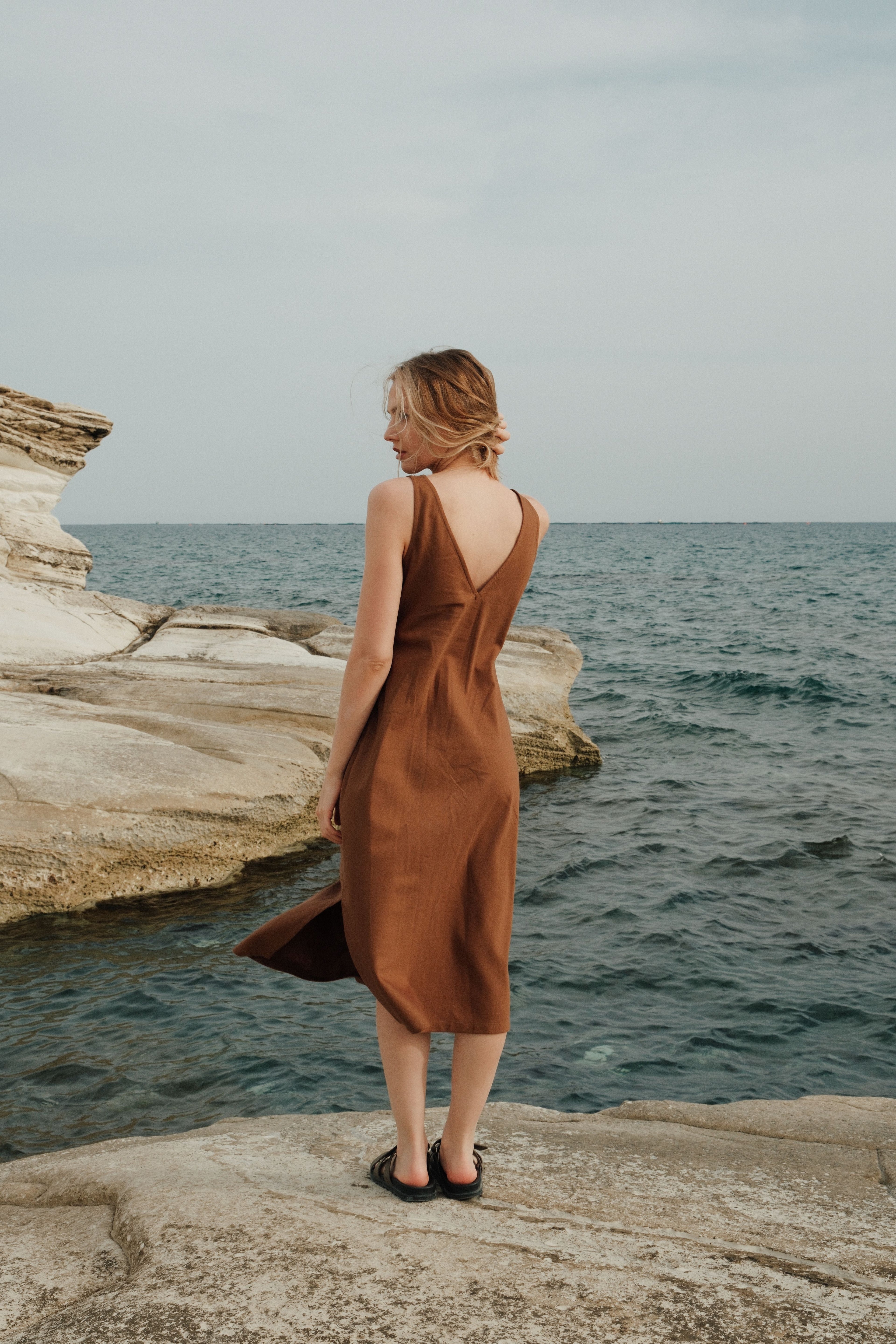 Organic Cotton Midi Slip Dress Toffee