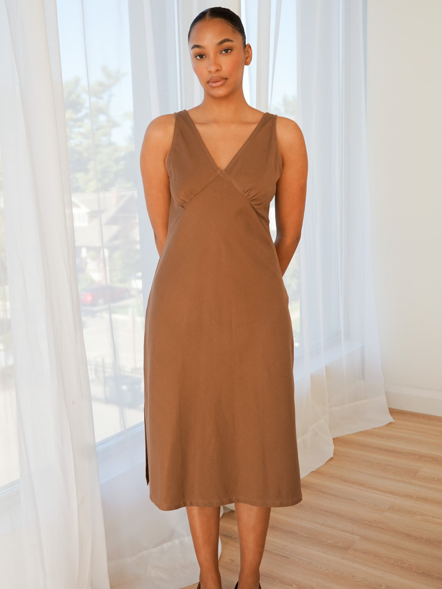 Organic Cotton Midi Slip Dress Toffee